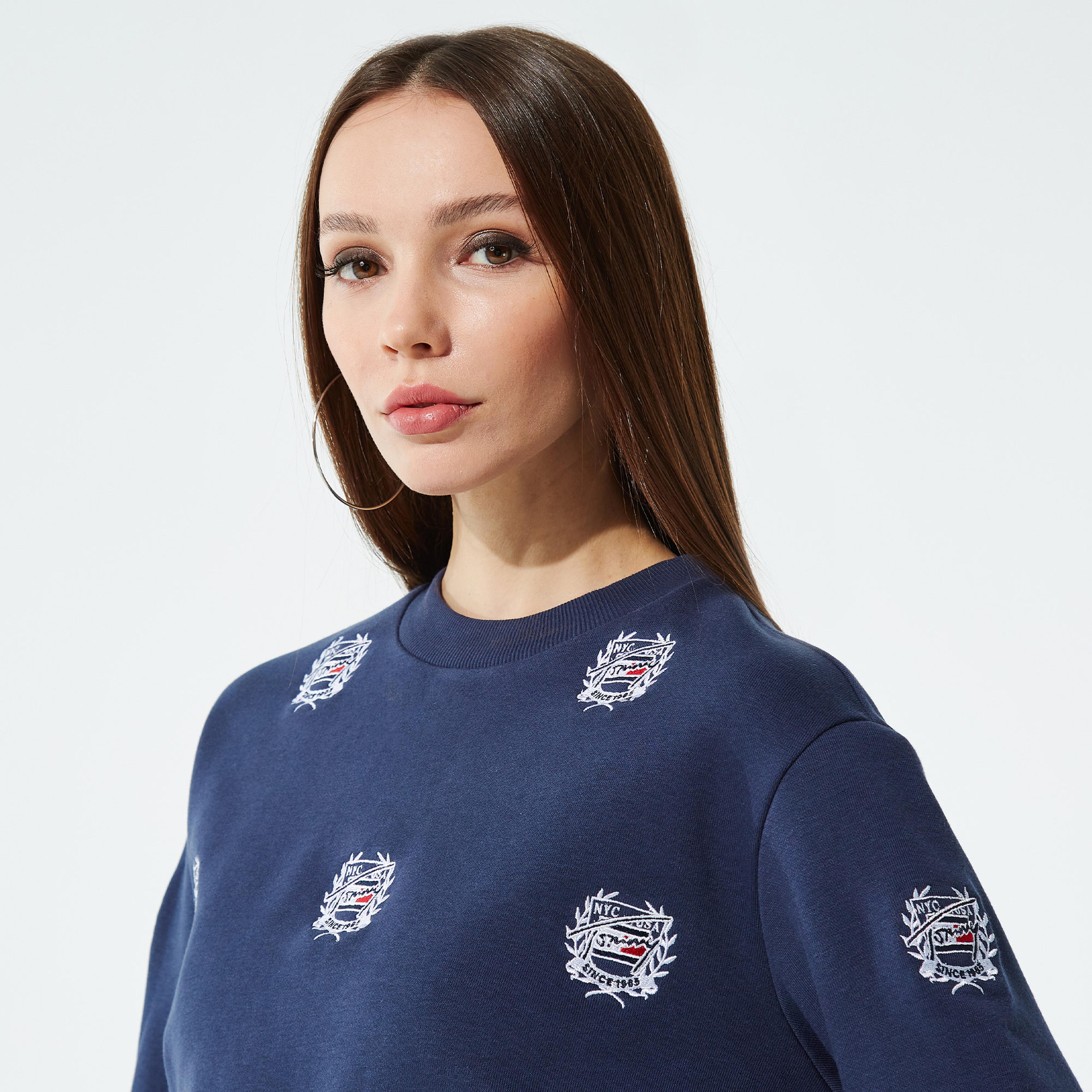 Tommy Jeans Kadın Mavi Crop Kazak