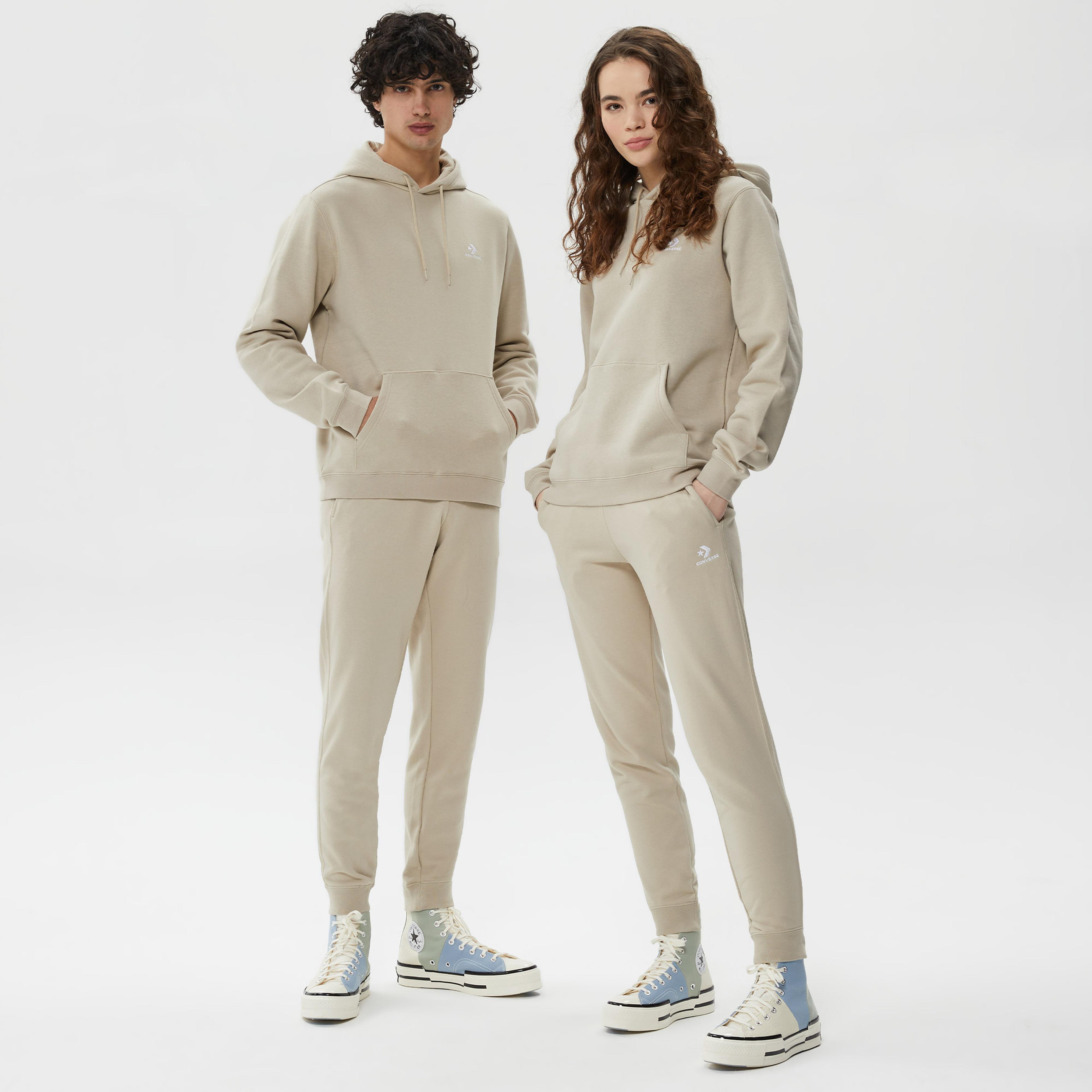 Converse Go-To Embroidered Star Chevron Brushed Back Fleece  Unisex Bej Hoodie