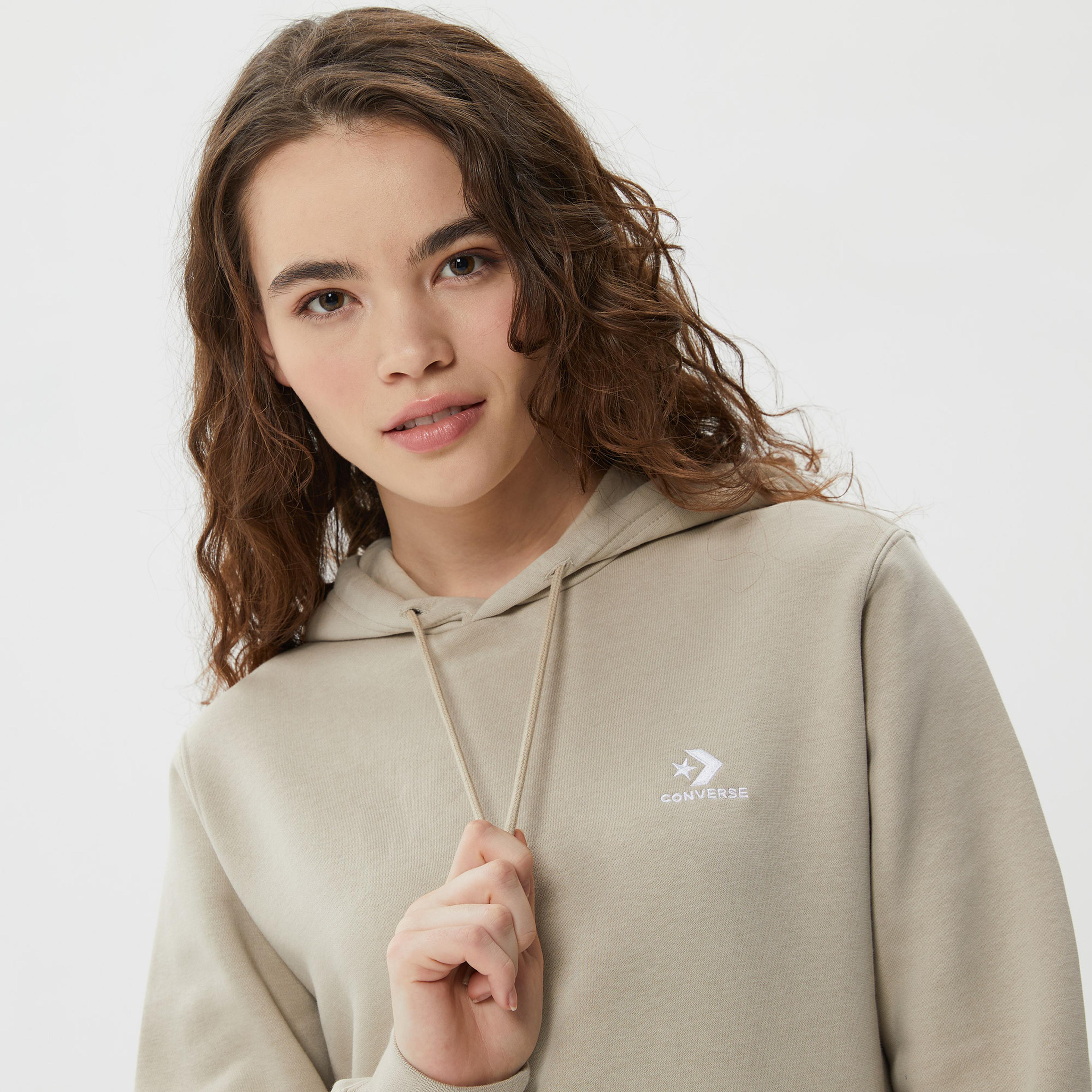 Converse Go-To Embroidered Star Chevron Brushed Back Fleece  Unisex Bej Hoodie