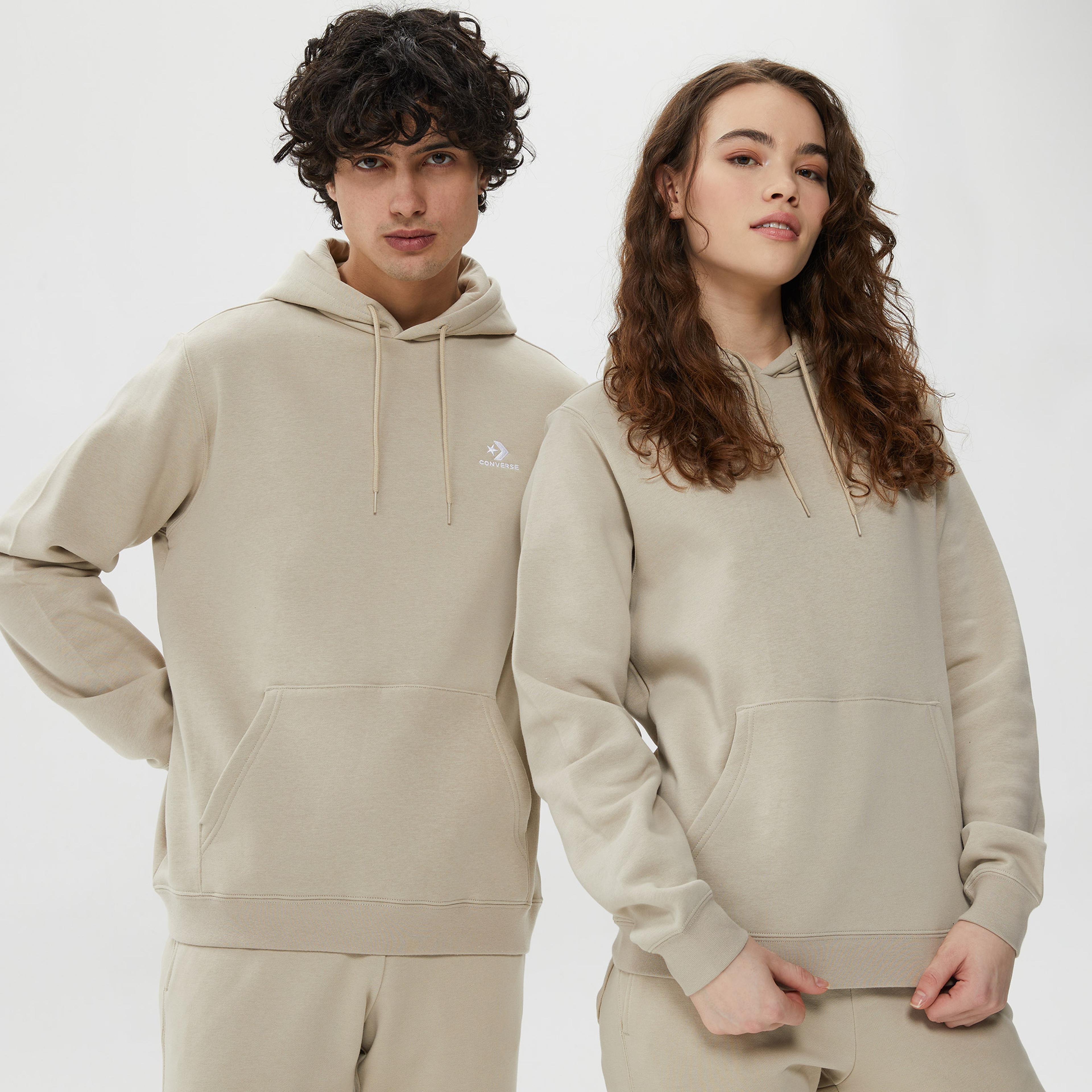 Converse Go-To Embroidered Star Chevron Brushed Back Fleece  Unisex Bej Hoodie