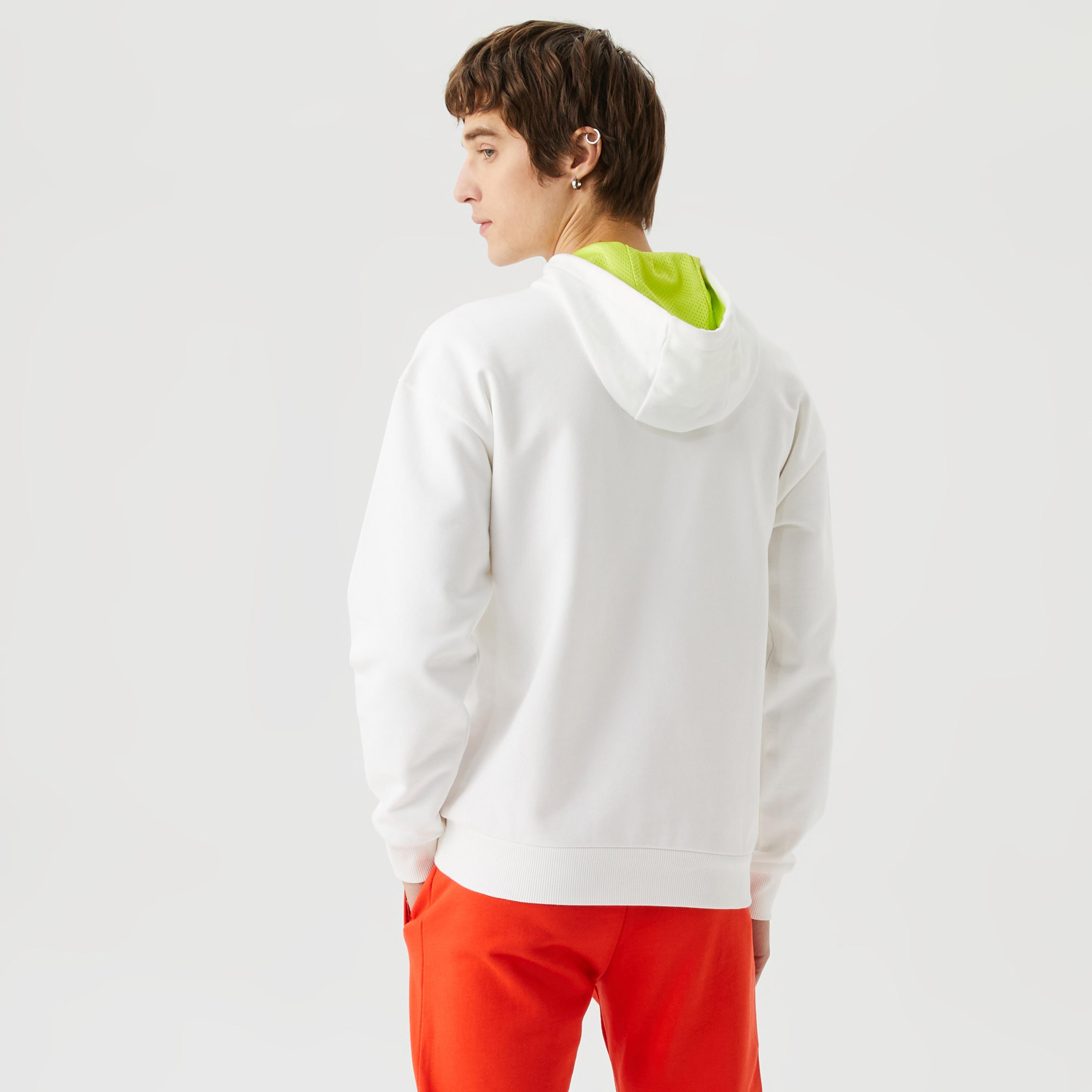 Lacoste Erkek Relaxed Fit Kapüşonlu Baskılı Beyaz Sweatshirt