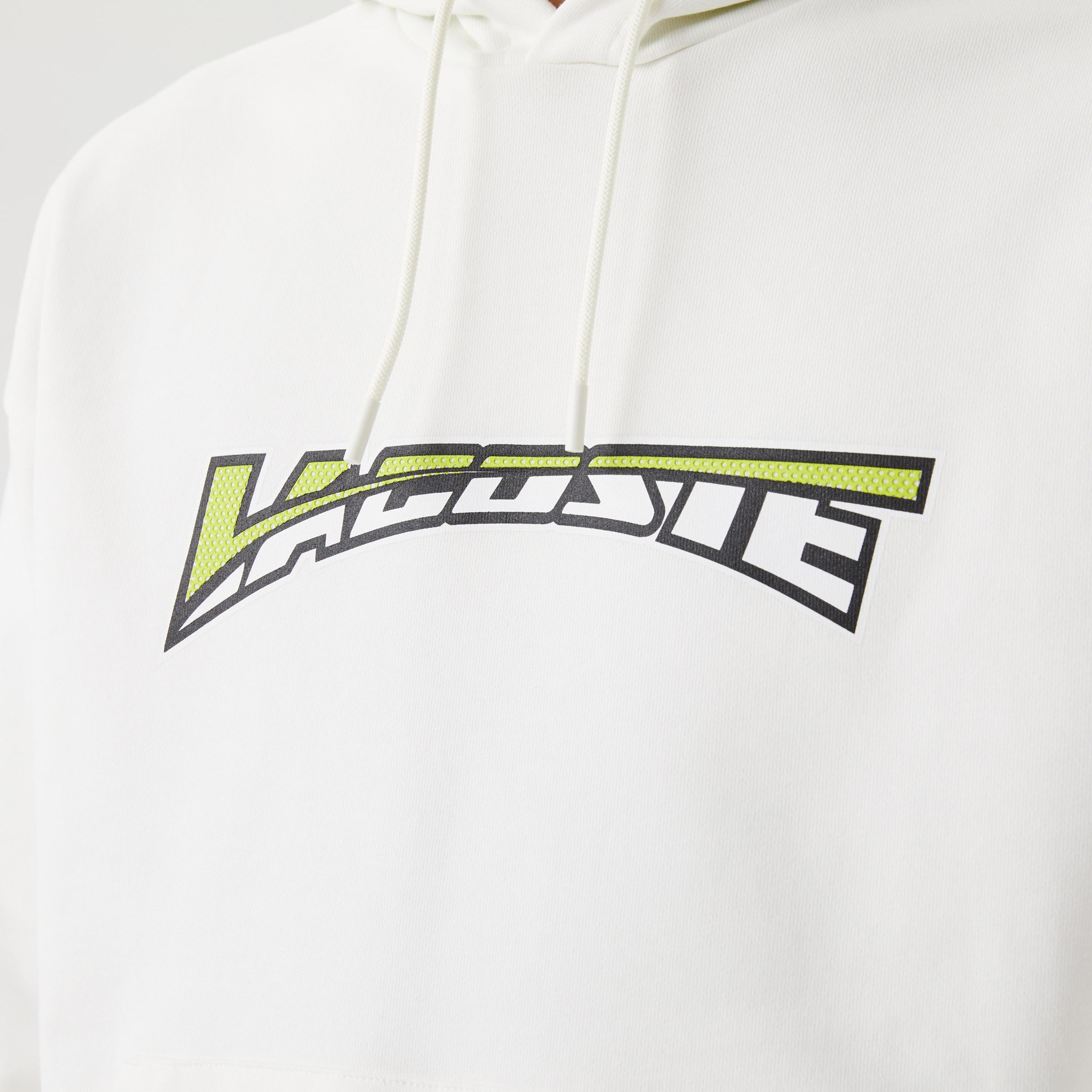 Lacoste Erkek Relaxed Fit Kapüşonlu Baskılı Beyaz Sweatshirt