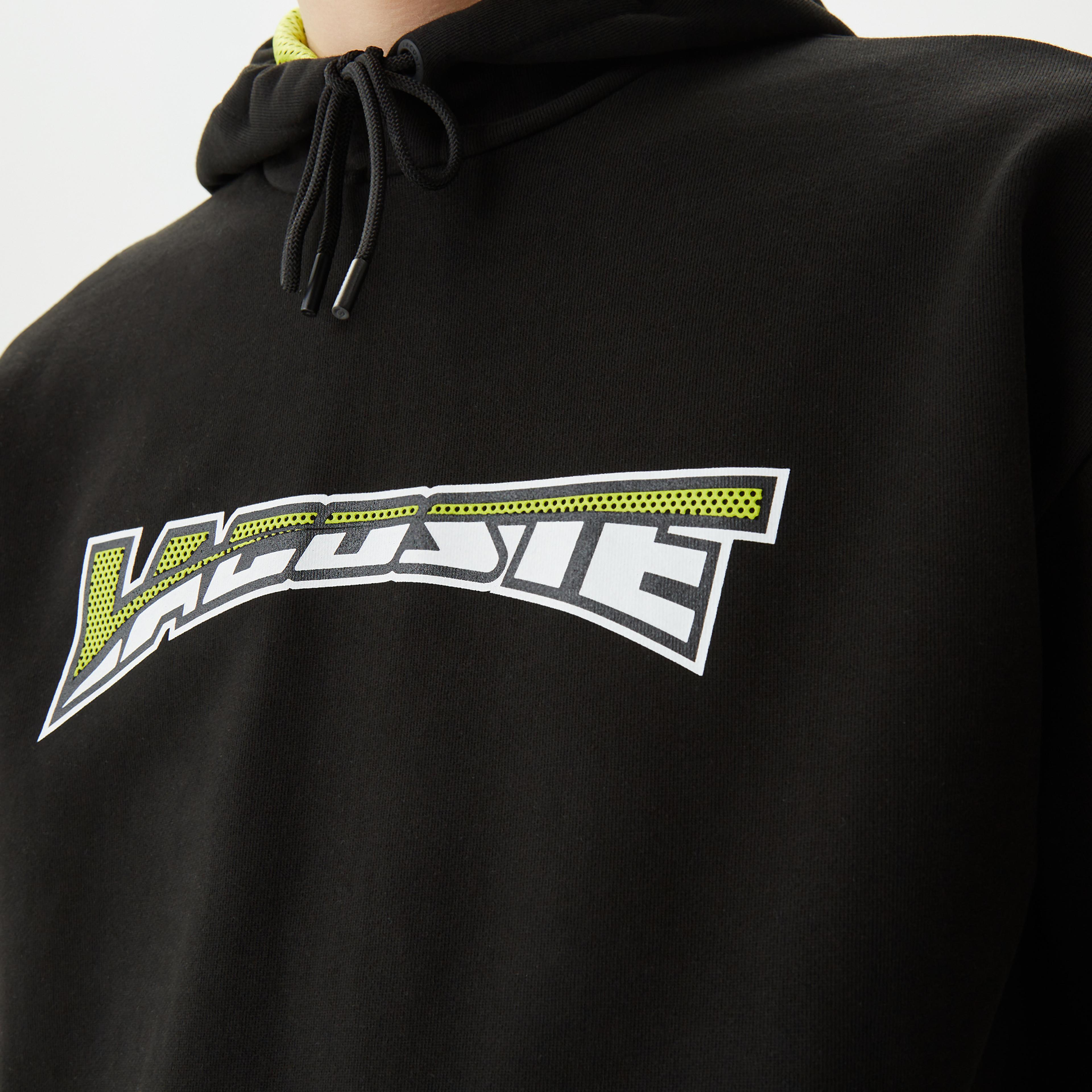 Lacoste Erkek Relaxed Fit Kapüşonlu Baskılı Siyah Sweatshirt