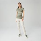 Lacoste Kadın Slim Fit Bisiklet Yaka Çizgili Haki T-Shirt