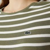 Lacoste Kadın Slim Fit Bisiklet Yaka Çizgili Haki T-Shirt