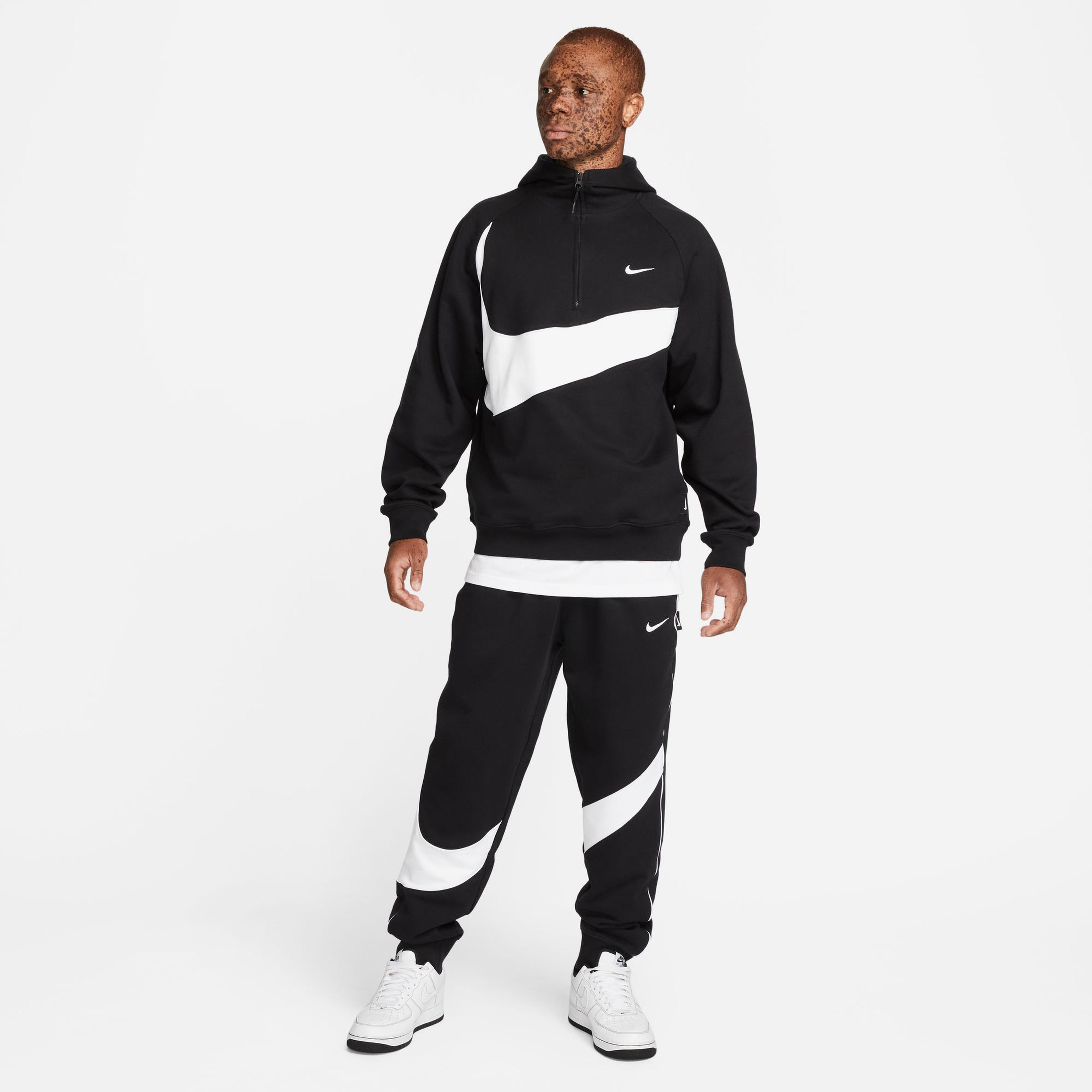 Nike Swoosh Fleece HZ Erkek Siyah Hoodie