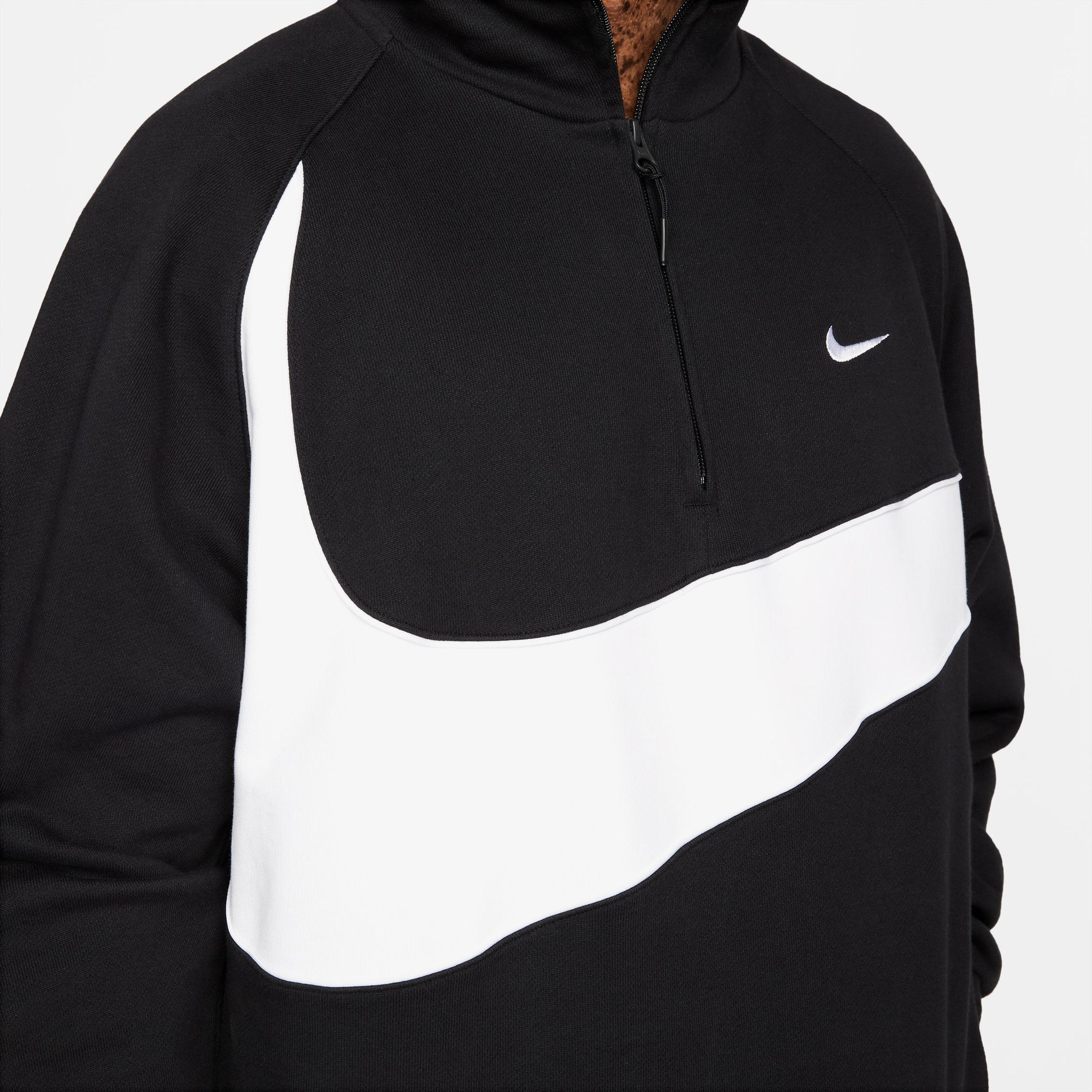 Nike Swoosh Fleece HZ Erkek Siyah Hoodie