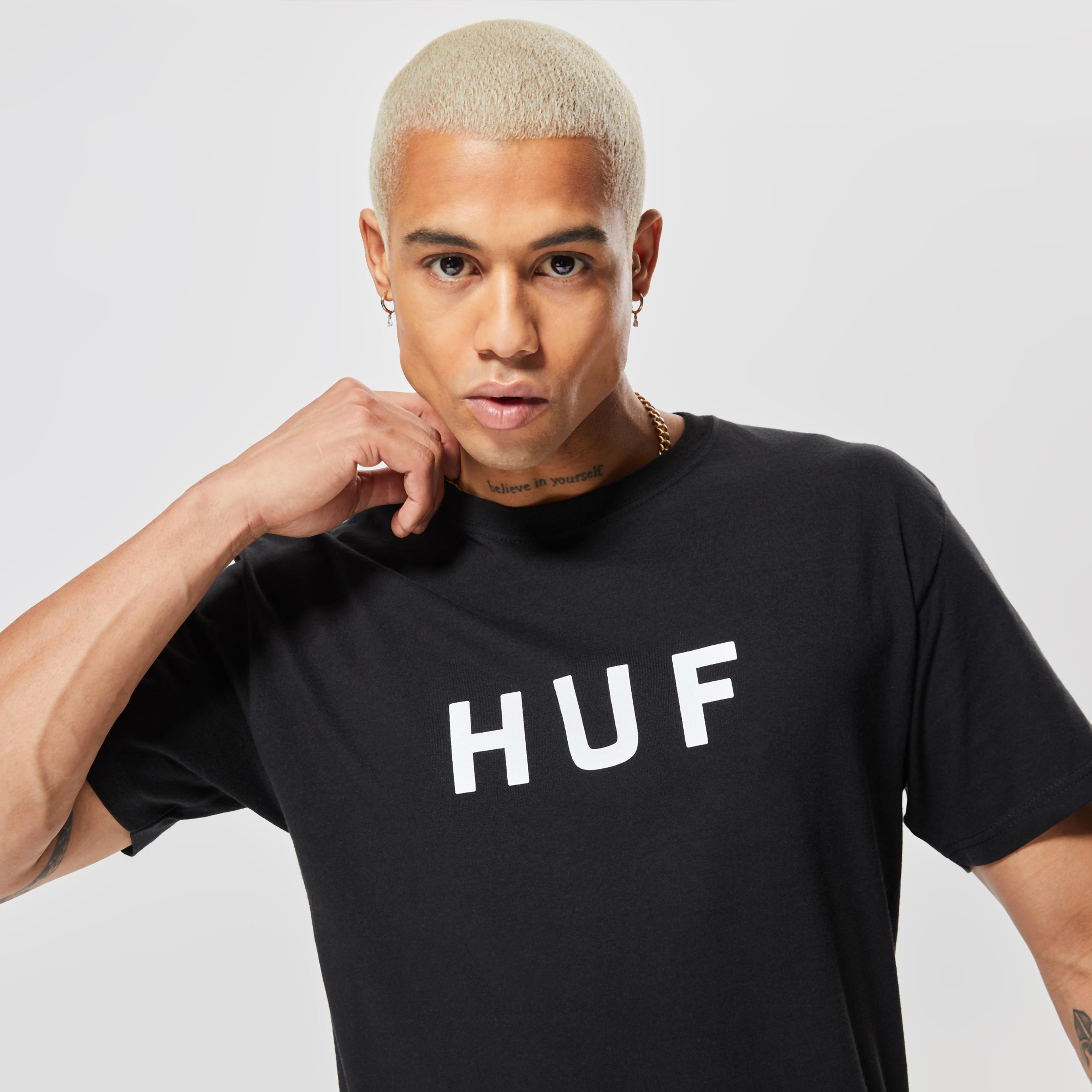HUF Essentials Logo Erkek Siyah T-Shirt