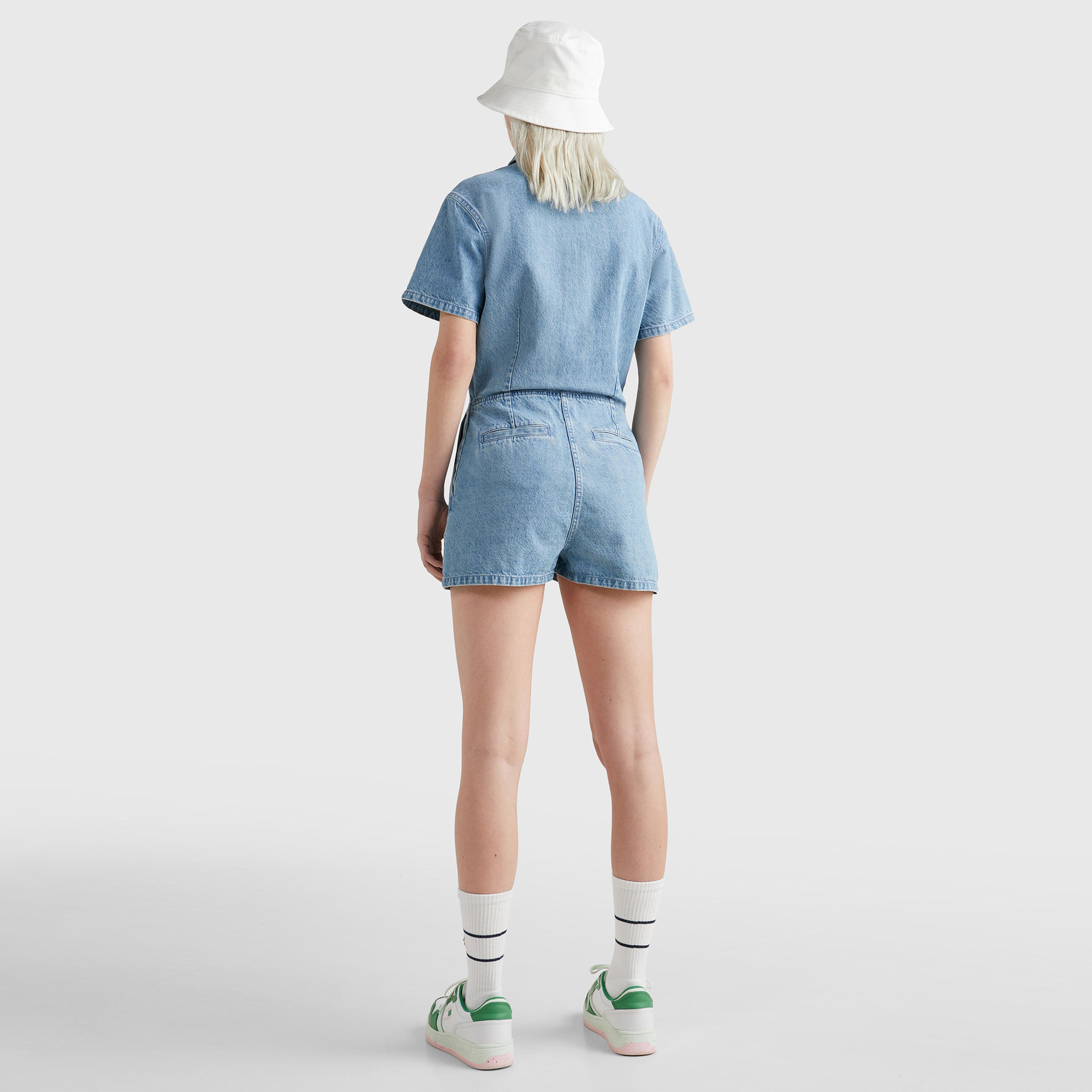 Tommy Jeans Badge Denim Playsuit Kadın Lacivert Tulum