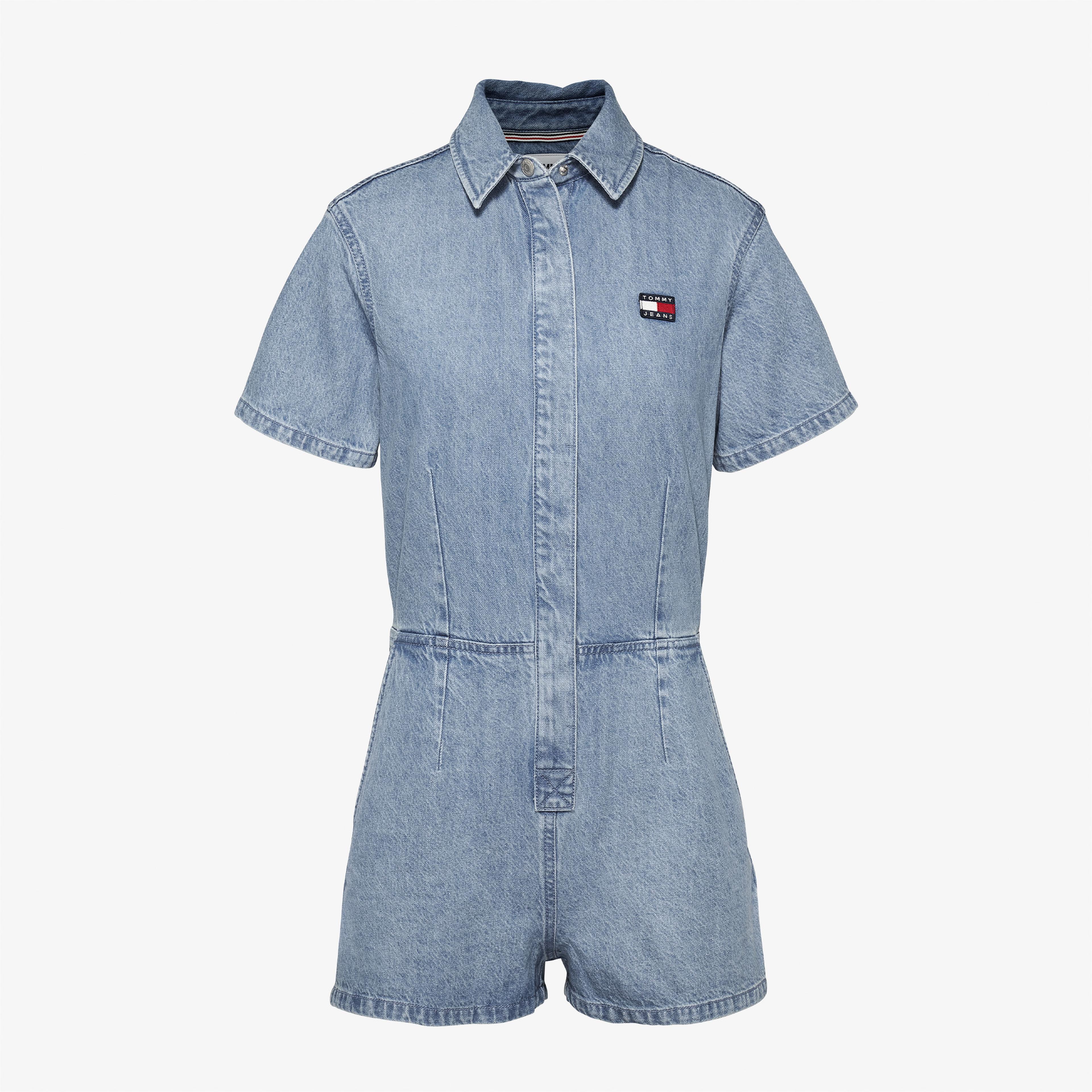 Tommy Jeans Badge Denim Playsuit Kadın Lacivert Tulum