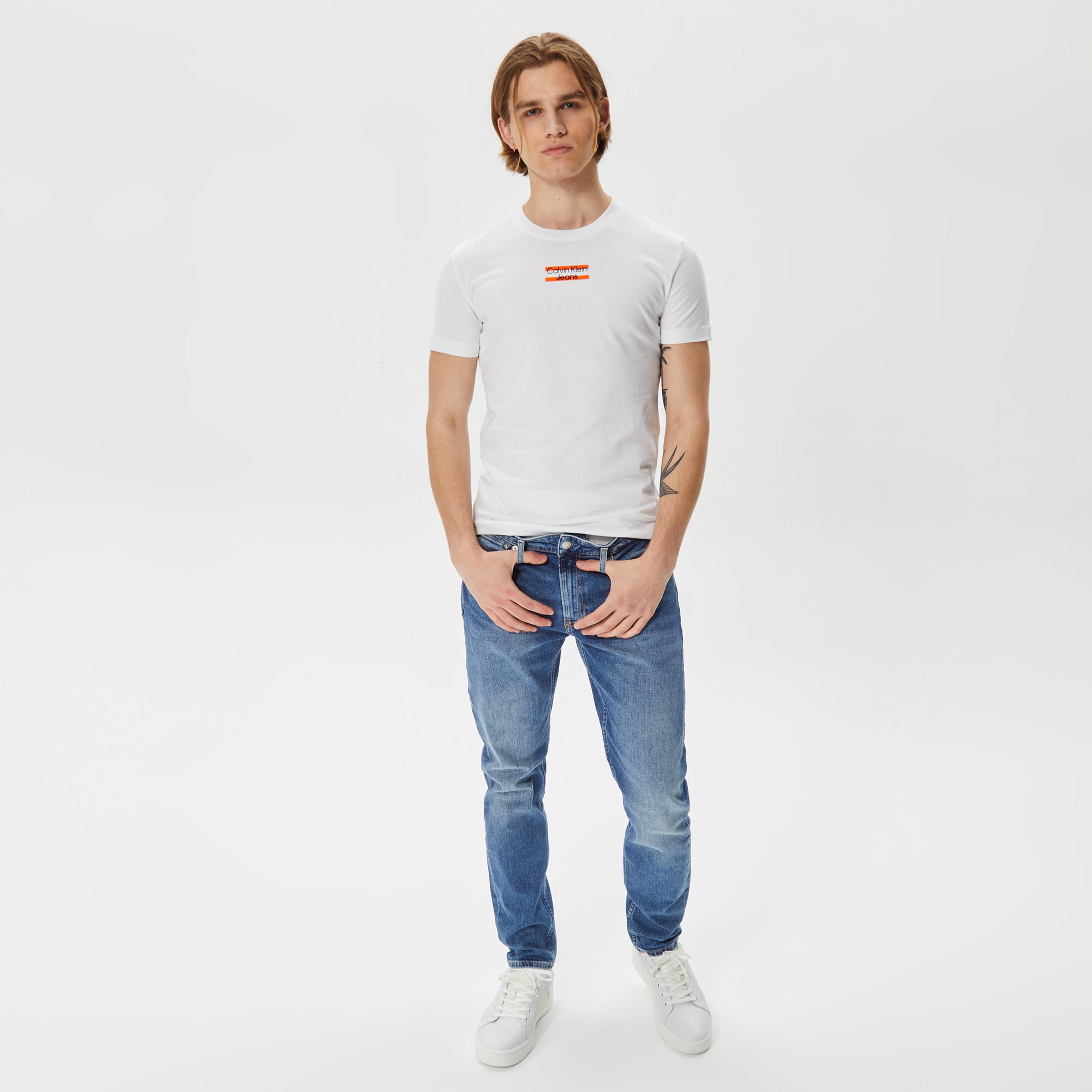 Calvin Klein Jeans Transparent Stripe Logo Erkek Beyaz T-Shirt