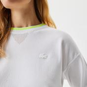 Lacoste Kadın Regular Fit Bisiklet Yaka Çizgili Beyaz Triko