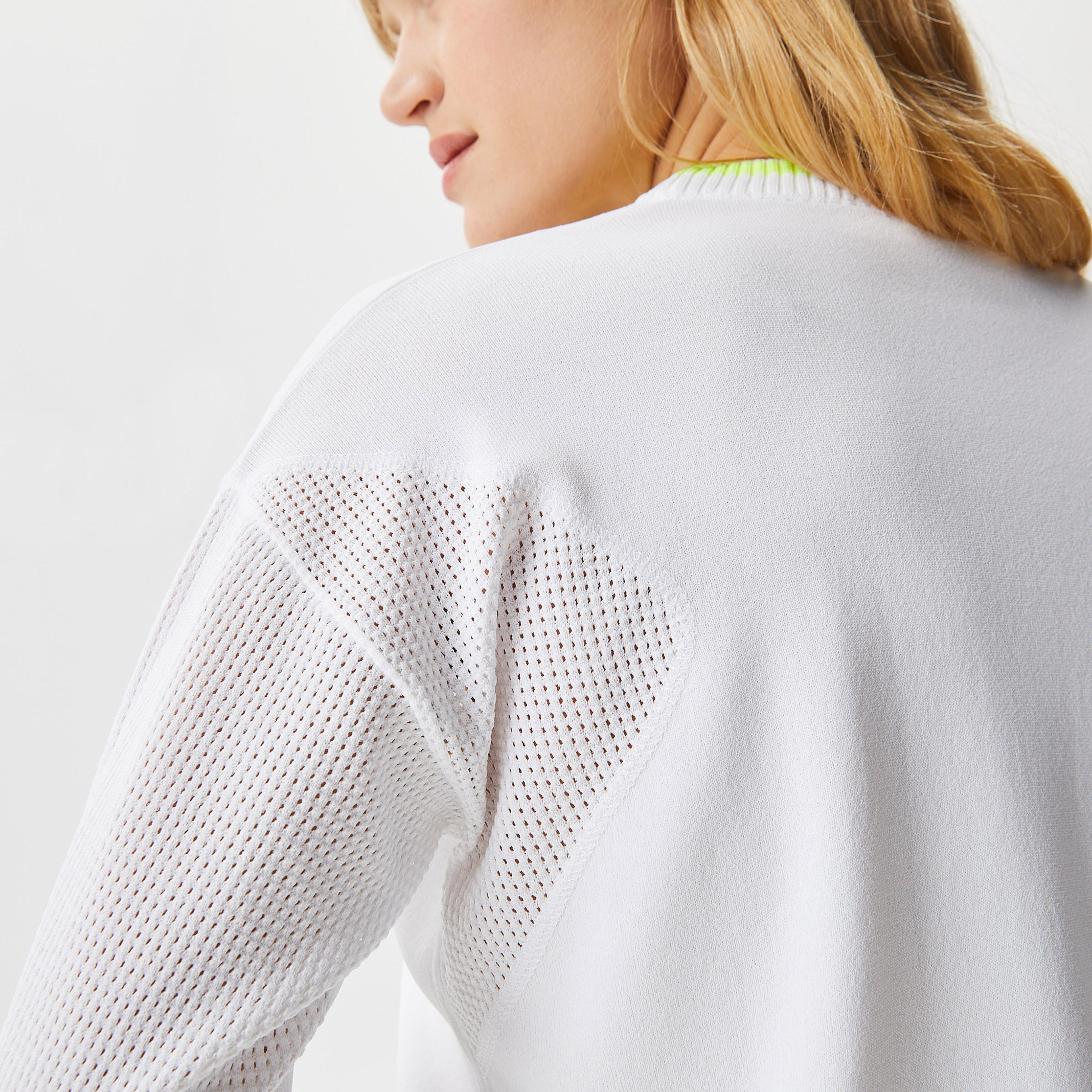Lacoste Kadın Regular Fit Bisiklet Yaka Çizgili Beyaz Triko