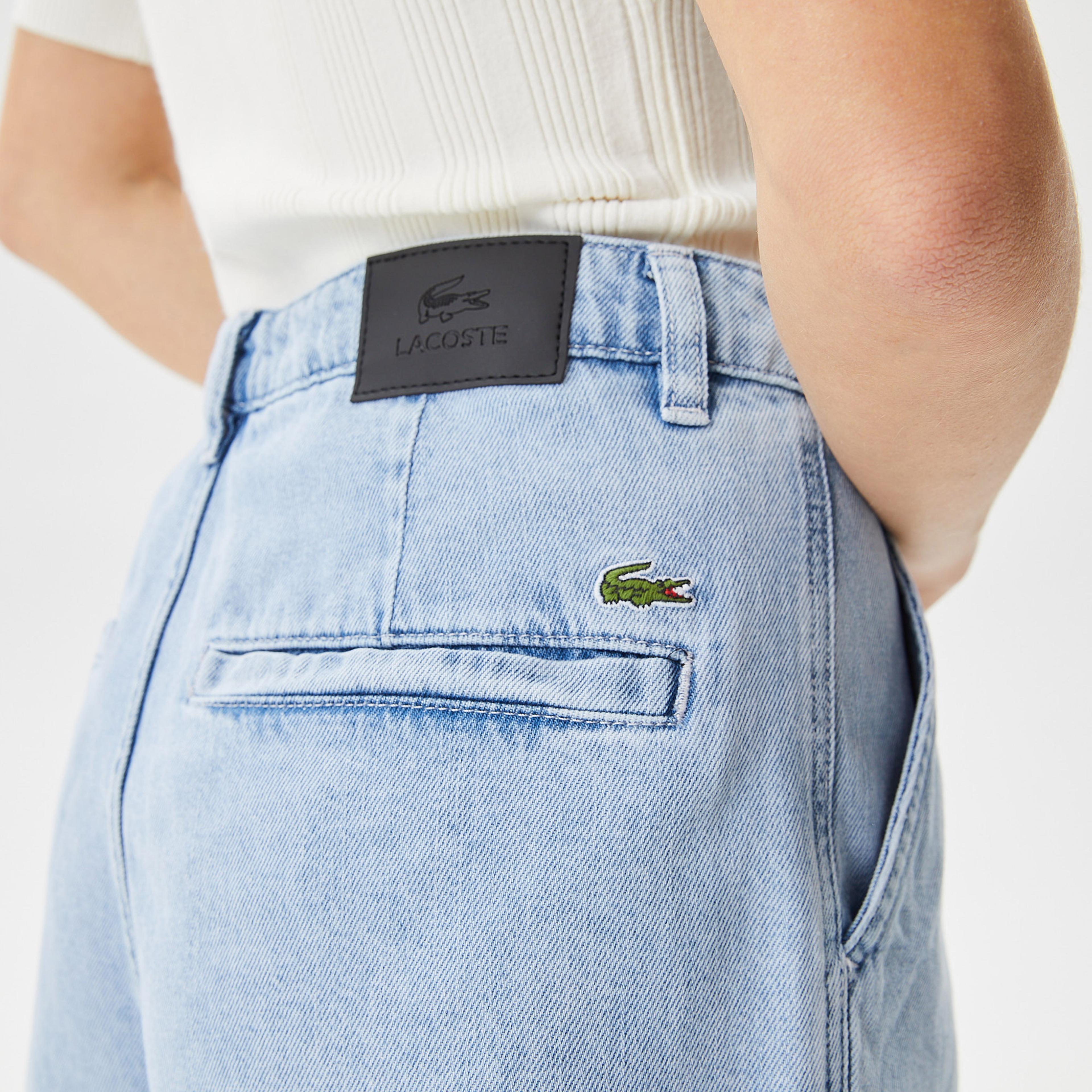 Lacoste Kadın Loose Fit Denim Açık Mavi Bermuda