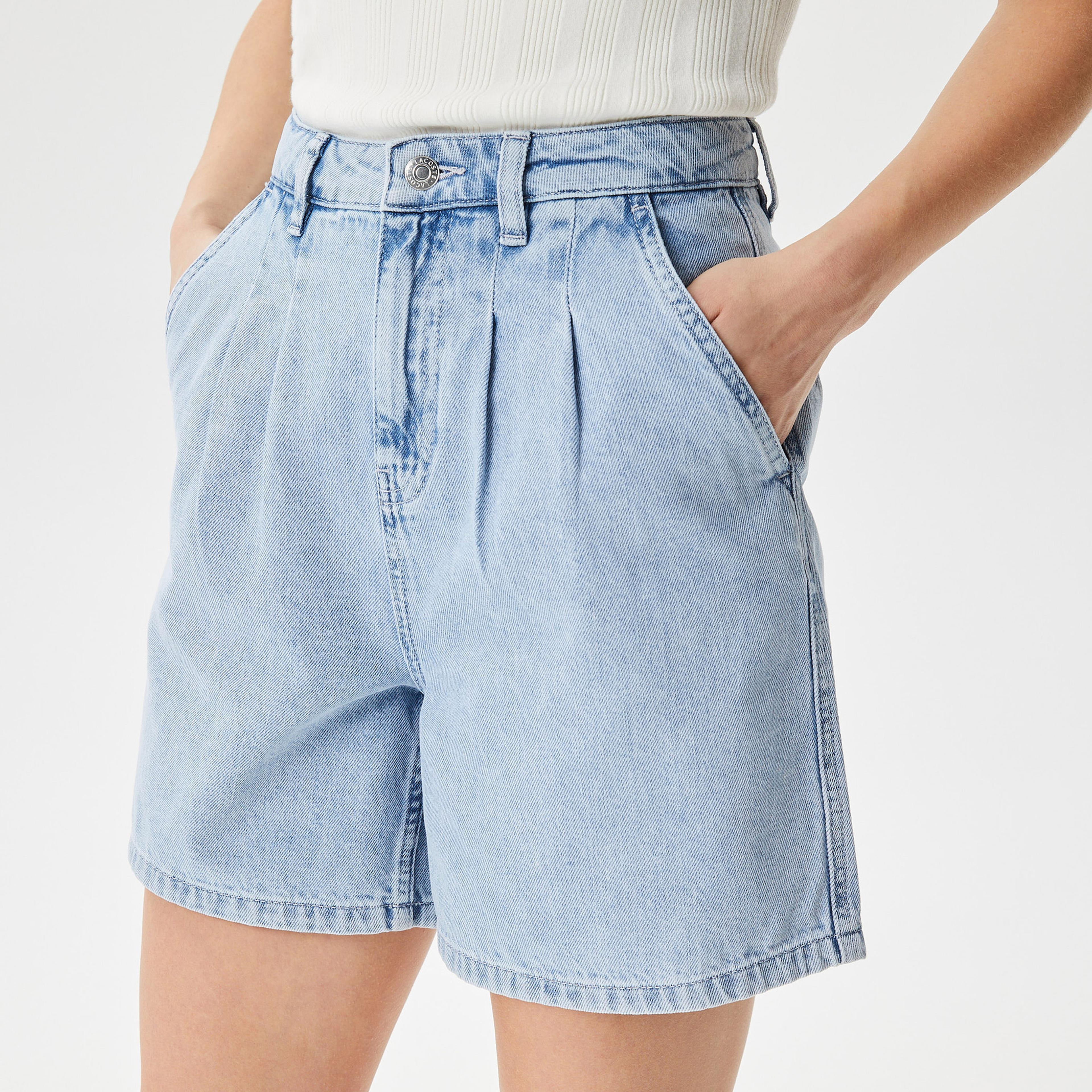 Lacoste Kadın Loose Fit Denim Açık Mavi Bermuda
