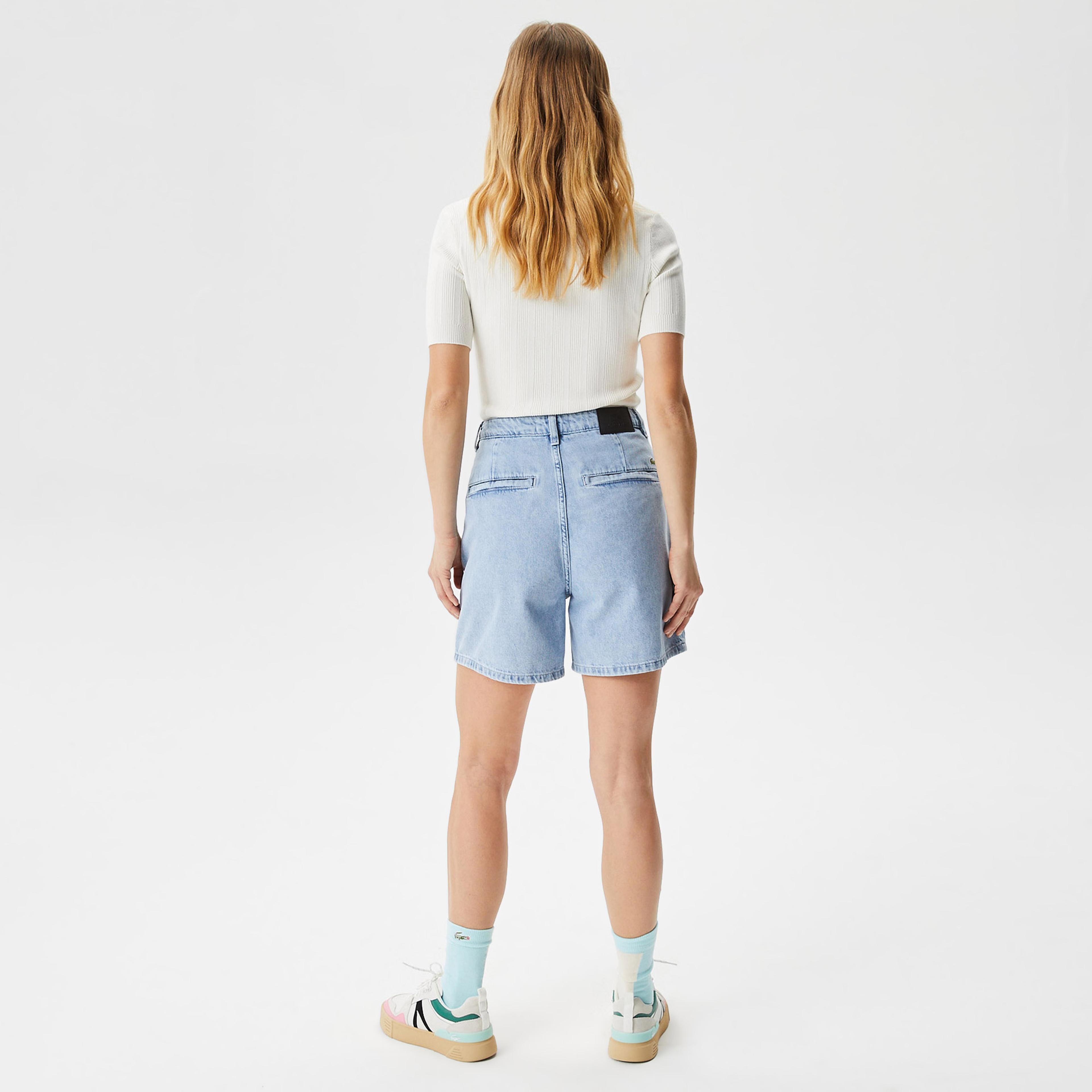 Lacoste Kadın Loose Fit Denim Açık Mavi Bermuda