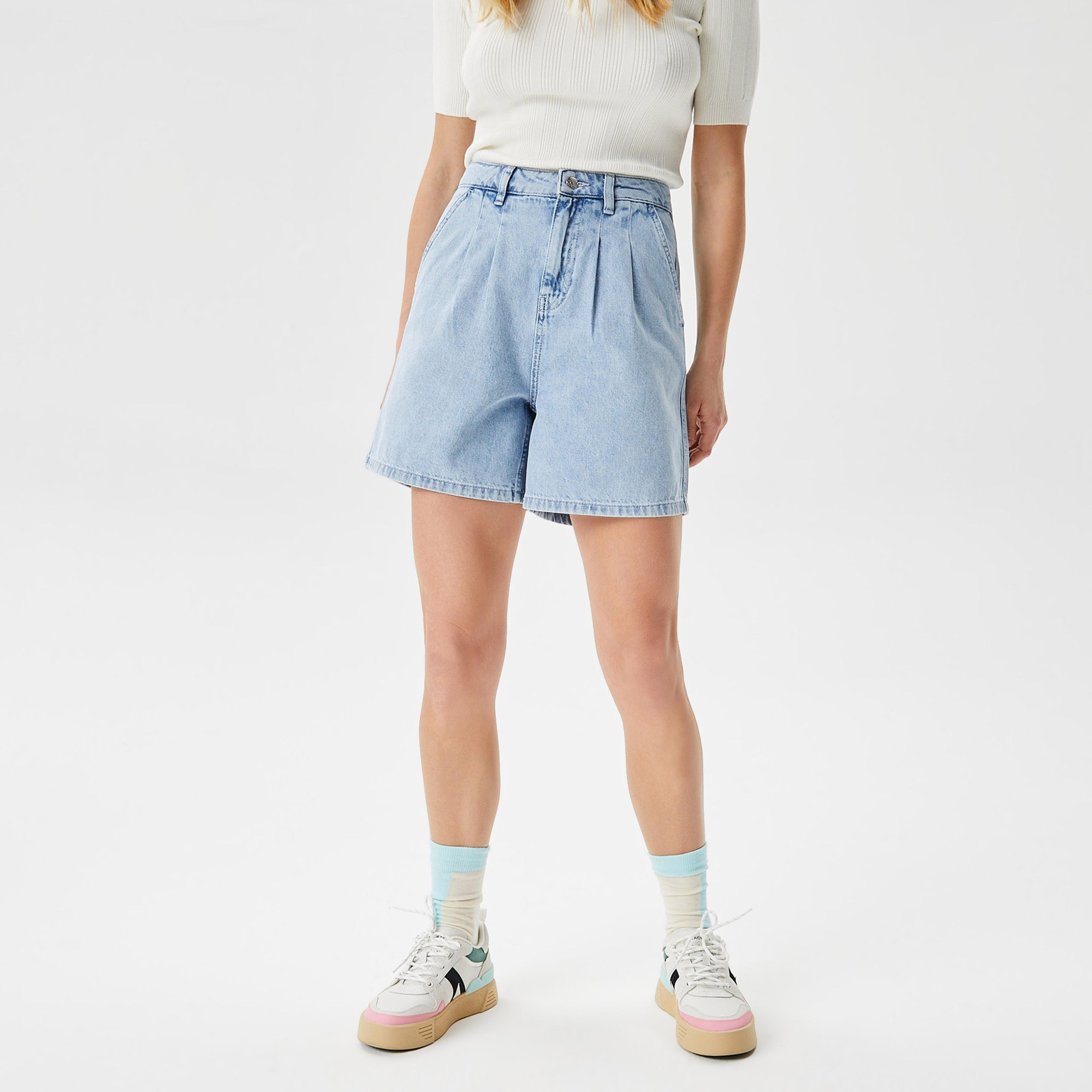 Lacoste Kadın Loose Fit Denim Açık Mavi Bermuda