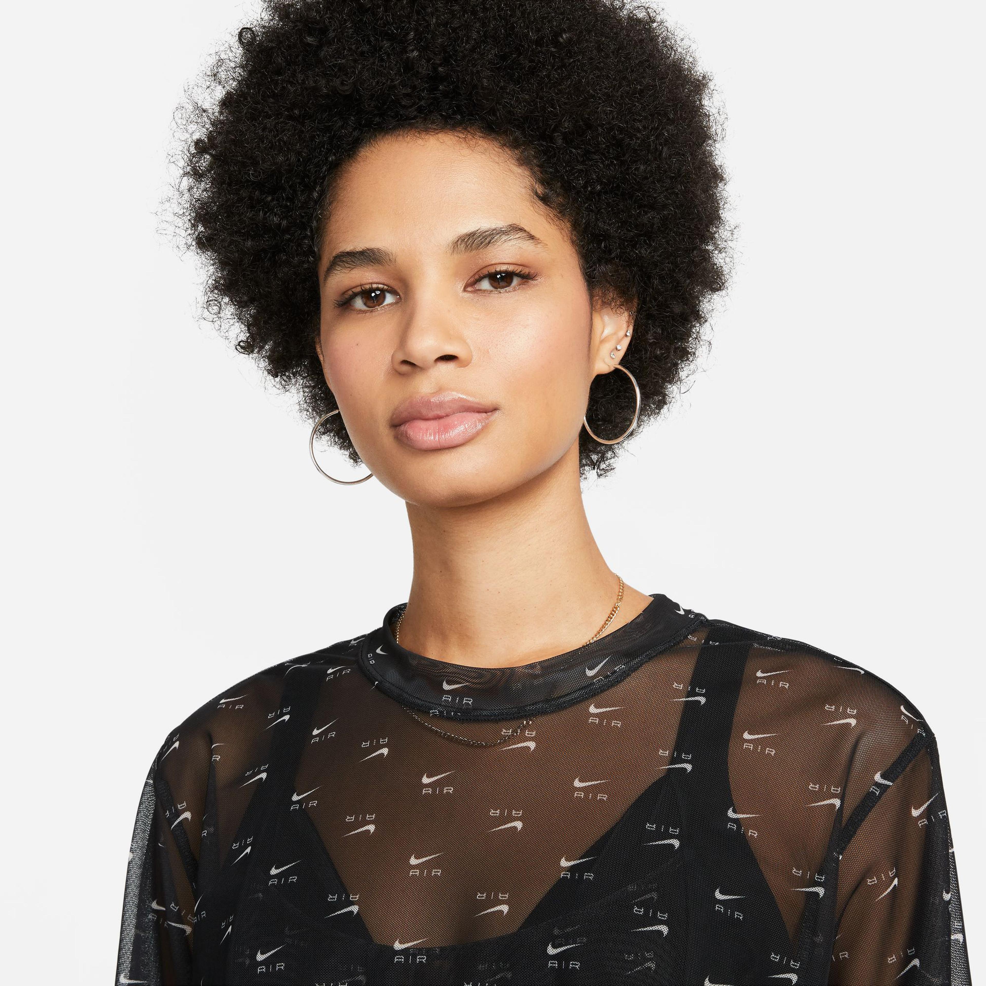 Nike Sportswear Air Aop Mesh Crop Top Kadın Siyah T-Shirt