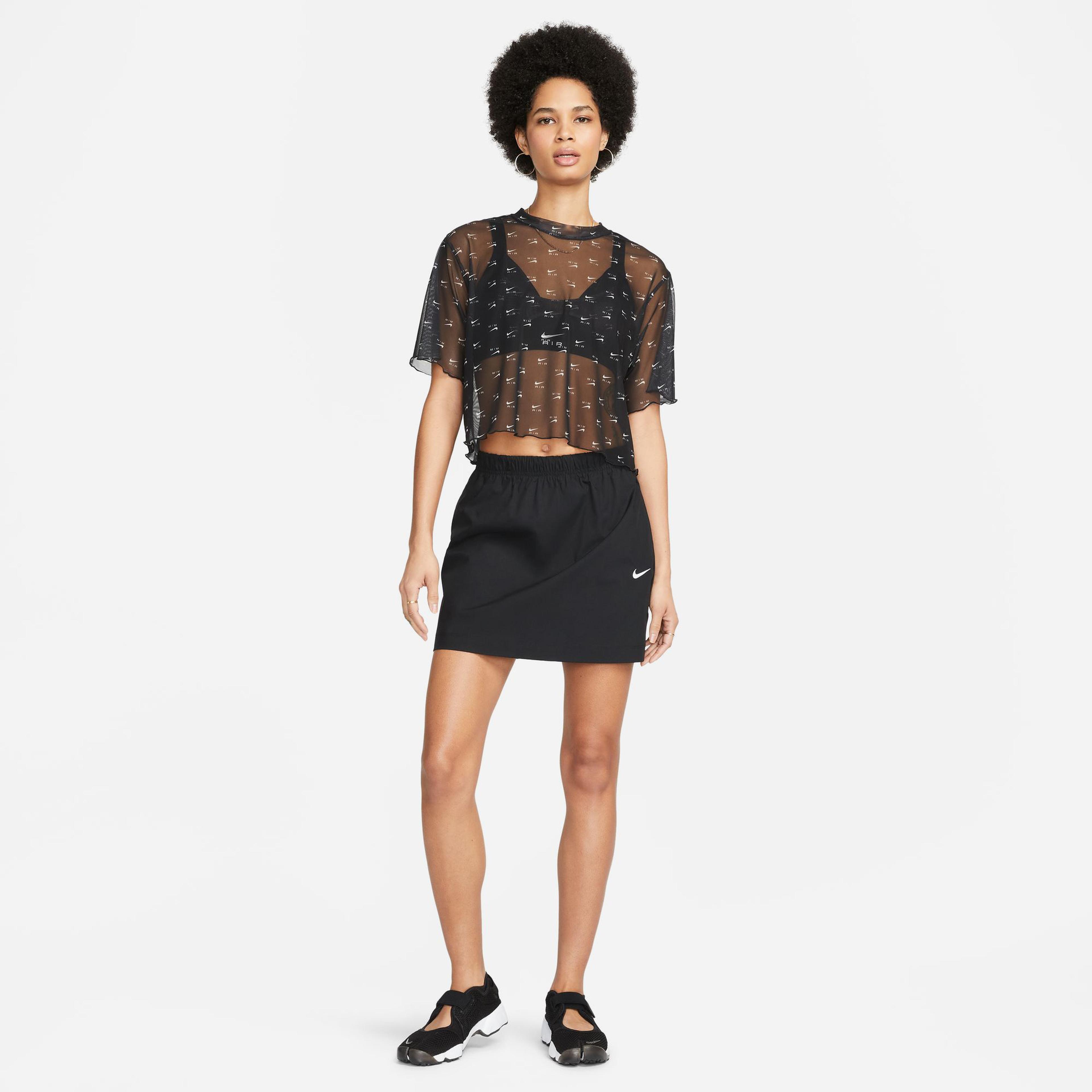 Nike Sportswear Air Aop Mesh Crop Top Kadın Siyah T-Shirt