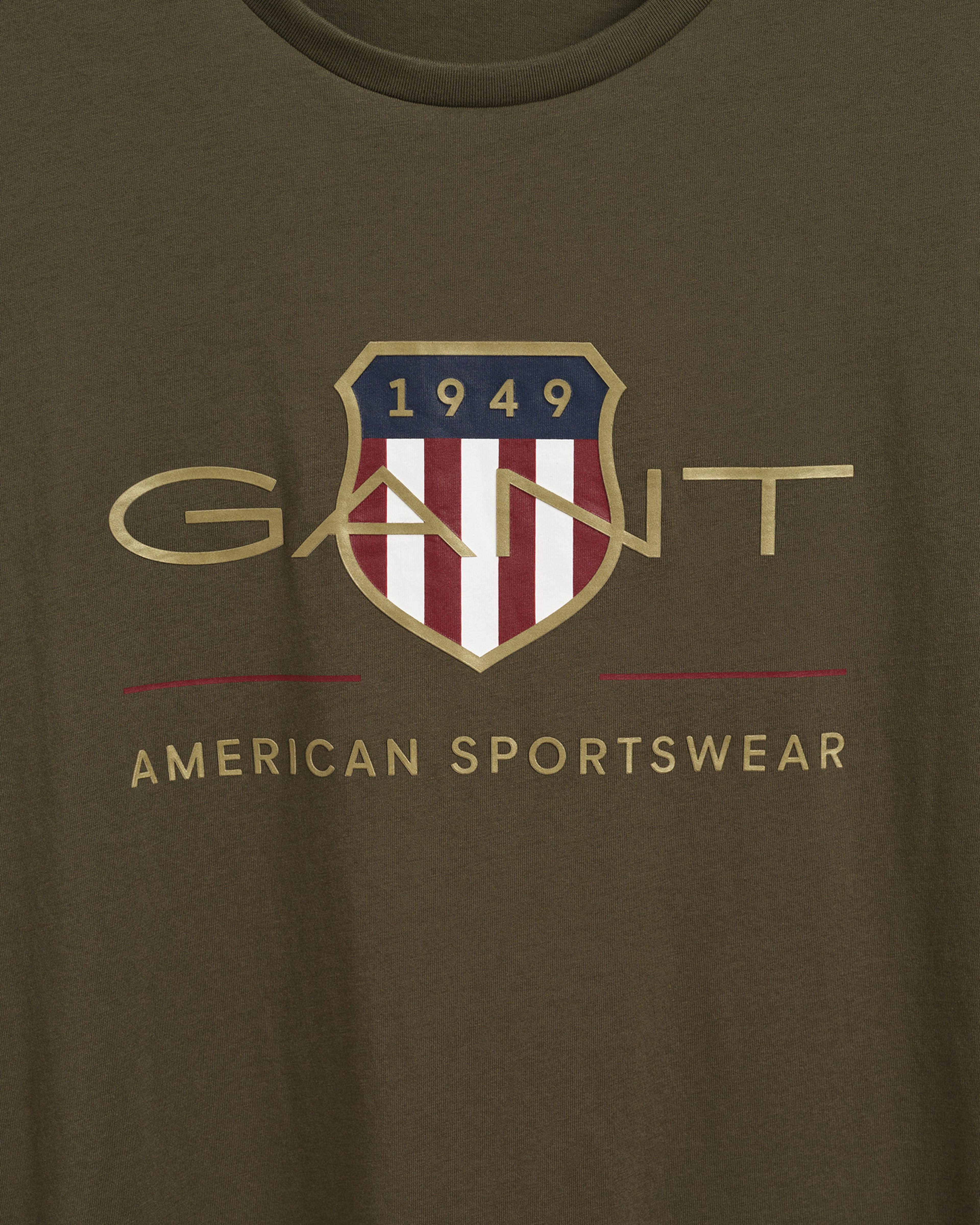 GANT Erkek Yeşil Regular Fit Bisiklet Yaka Logolu T-shirt