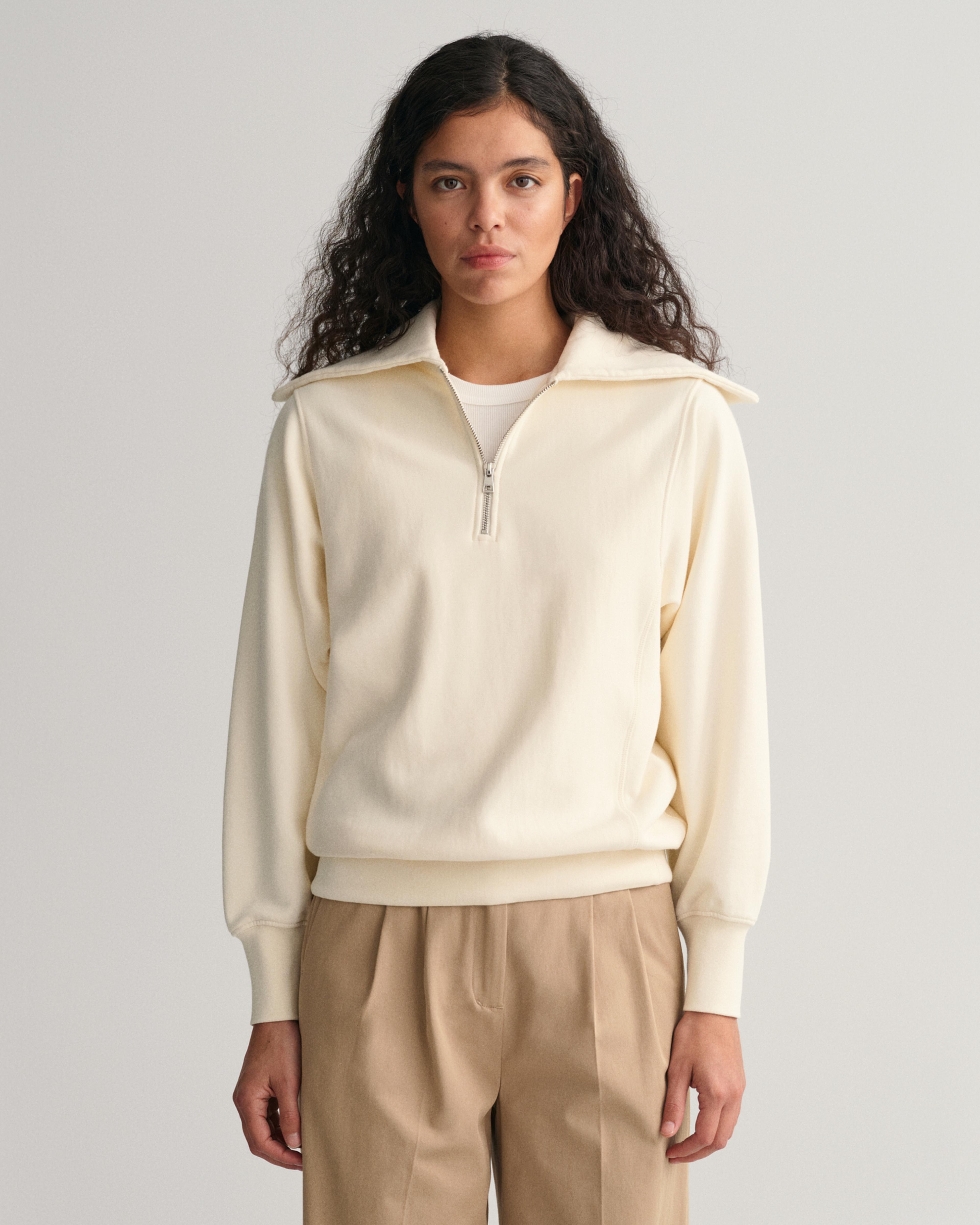 GANT Kadın Bej Relaxed Fit Yarım Fermuarlı Sweatshirt