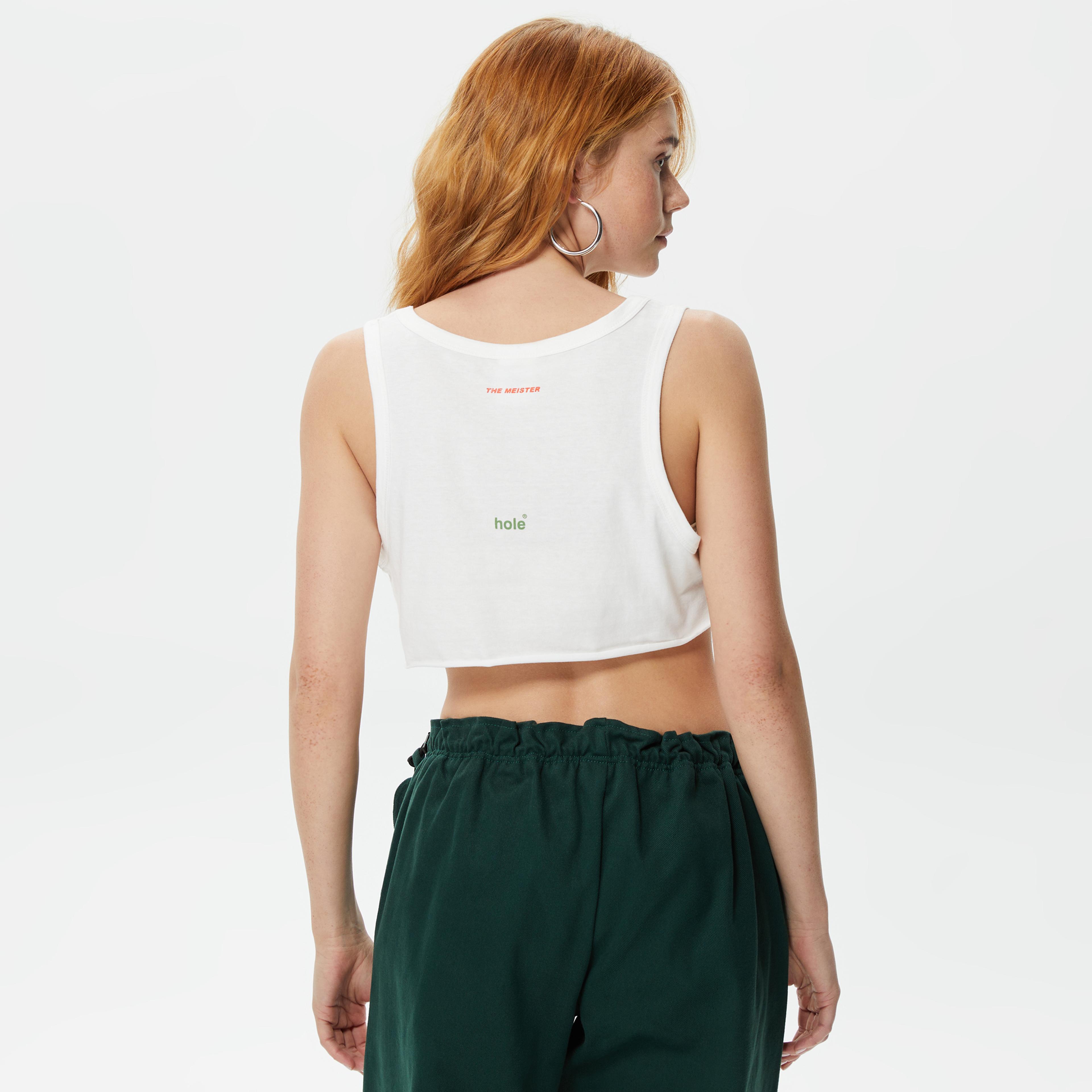 Holeacademie X The Meister Crop Kadın Krem T-Shirt