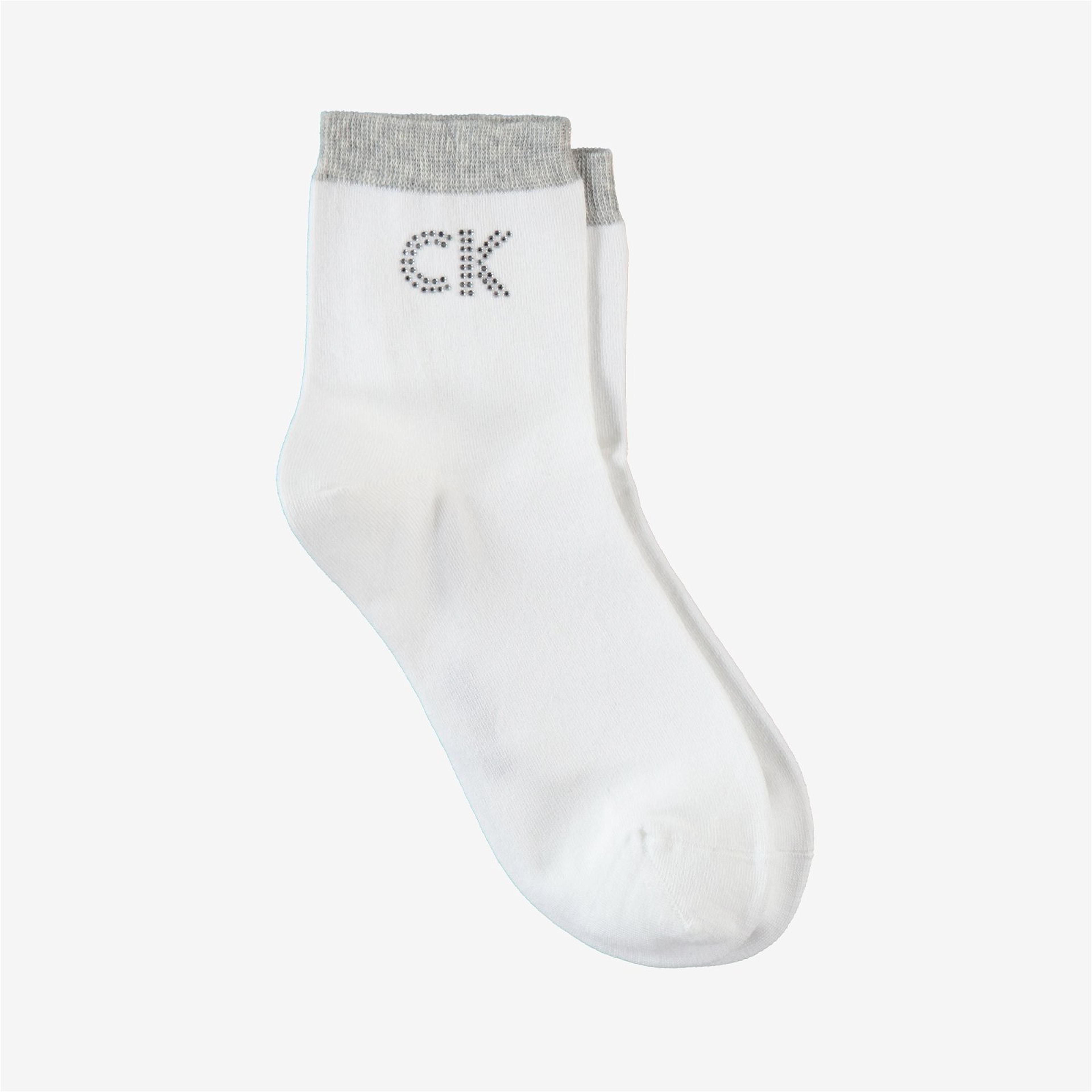 Calvin Klein So 1 Çift Big Crystal Logo Kadın Beyaz Çorap