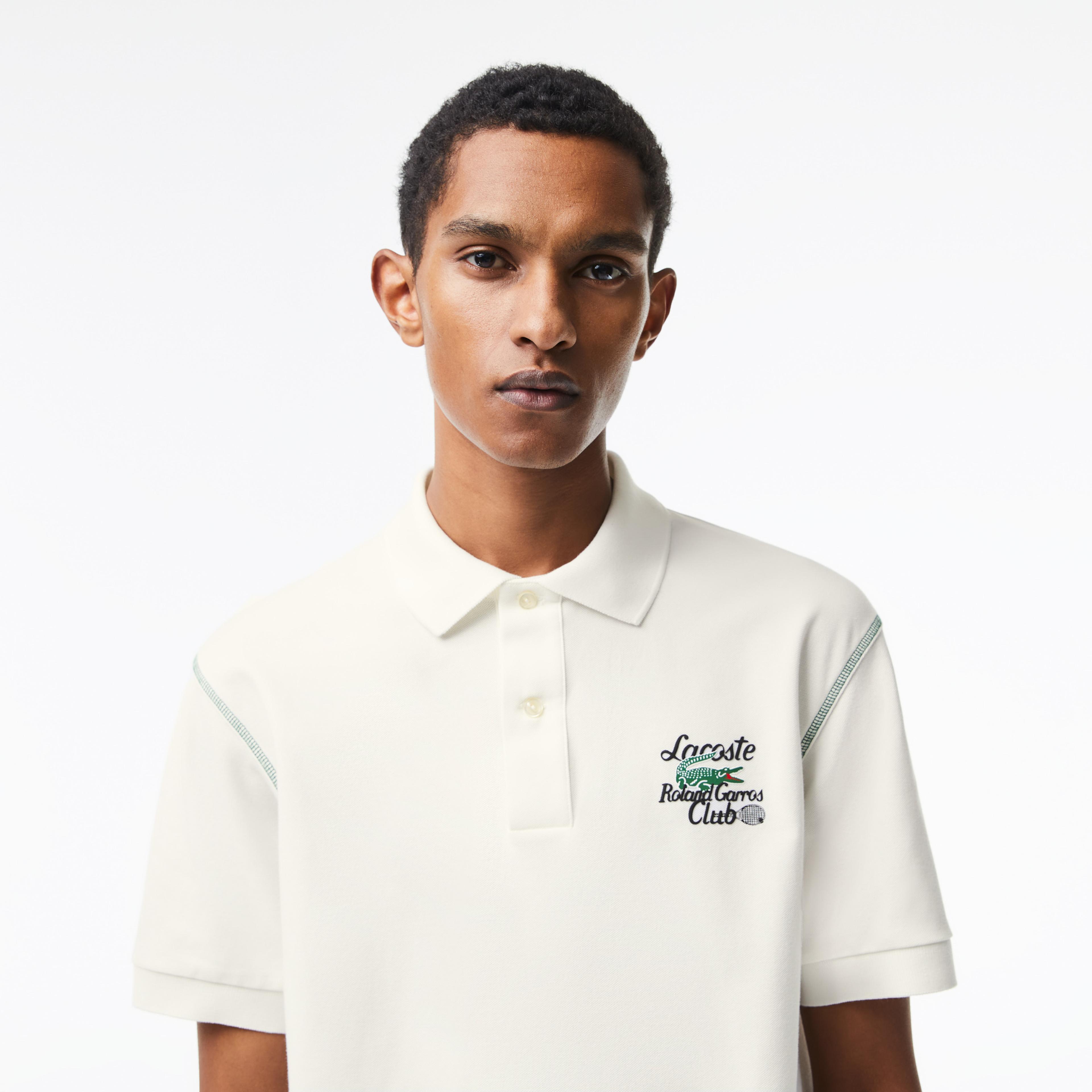 Lacoste Roland Garros Erkek Relaxed Fit Baskılı Krem Polo
