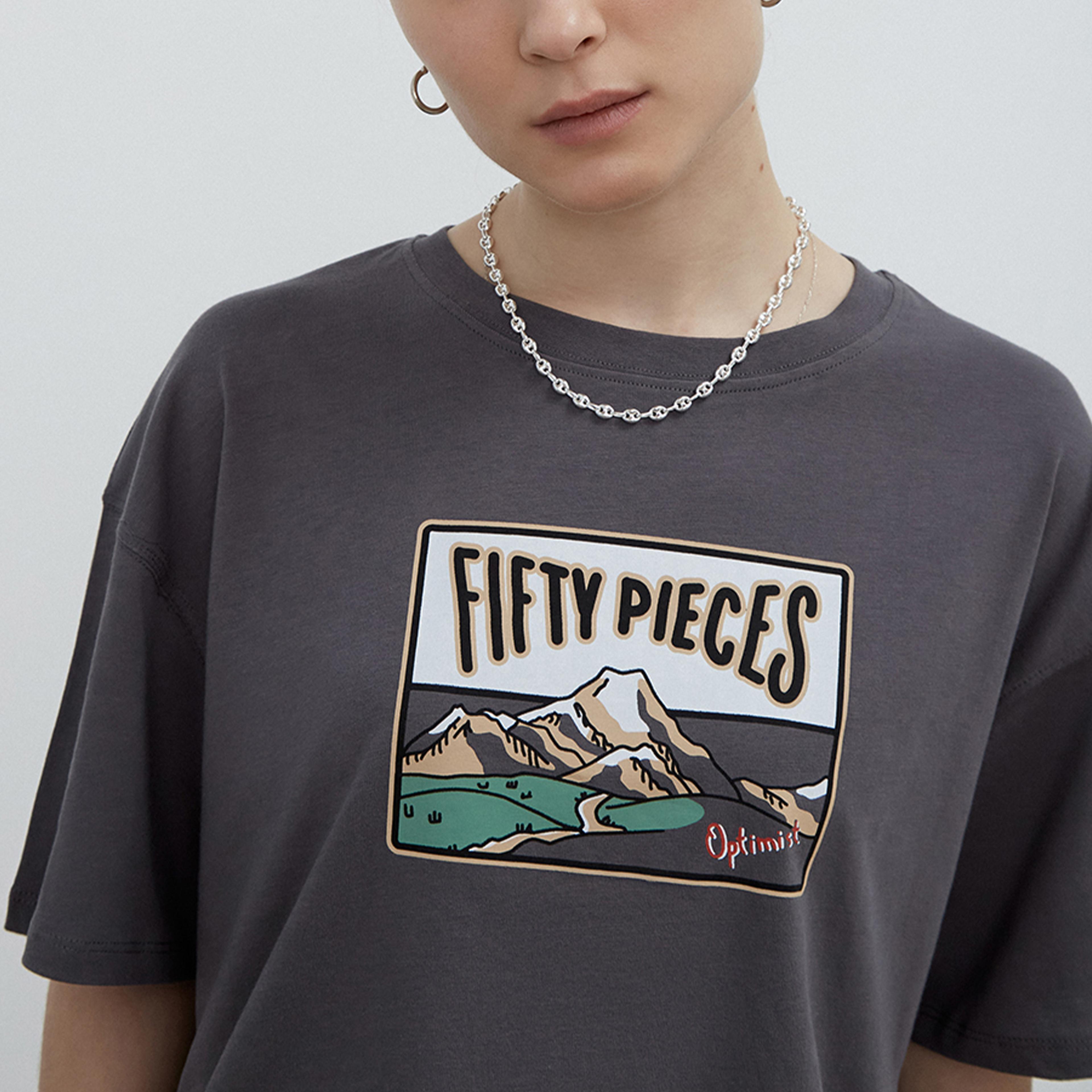 Fifty Pieces Oversized Mid-Lenght Kadın Gri T-Shirt