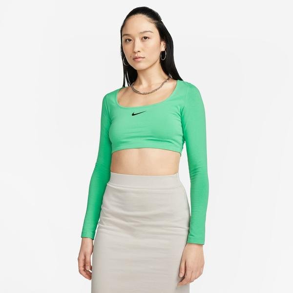 Nike Sportswear Long-Sleeve Kadın Yeşil Crop Top