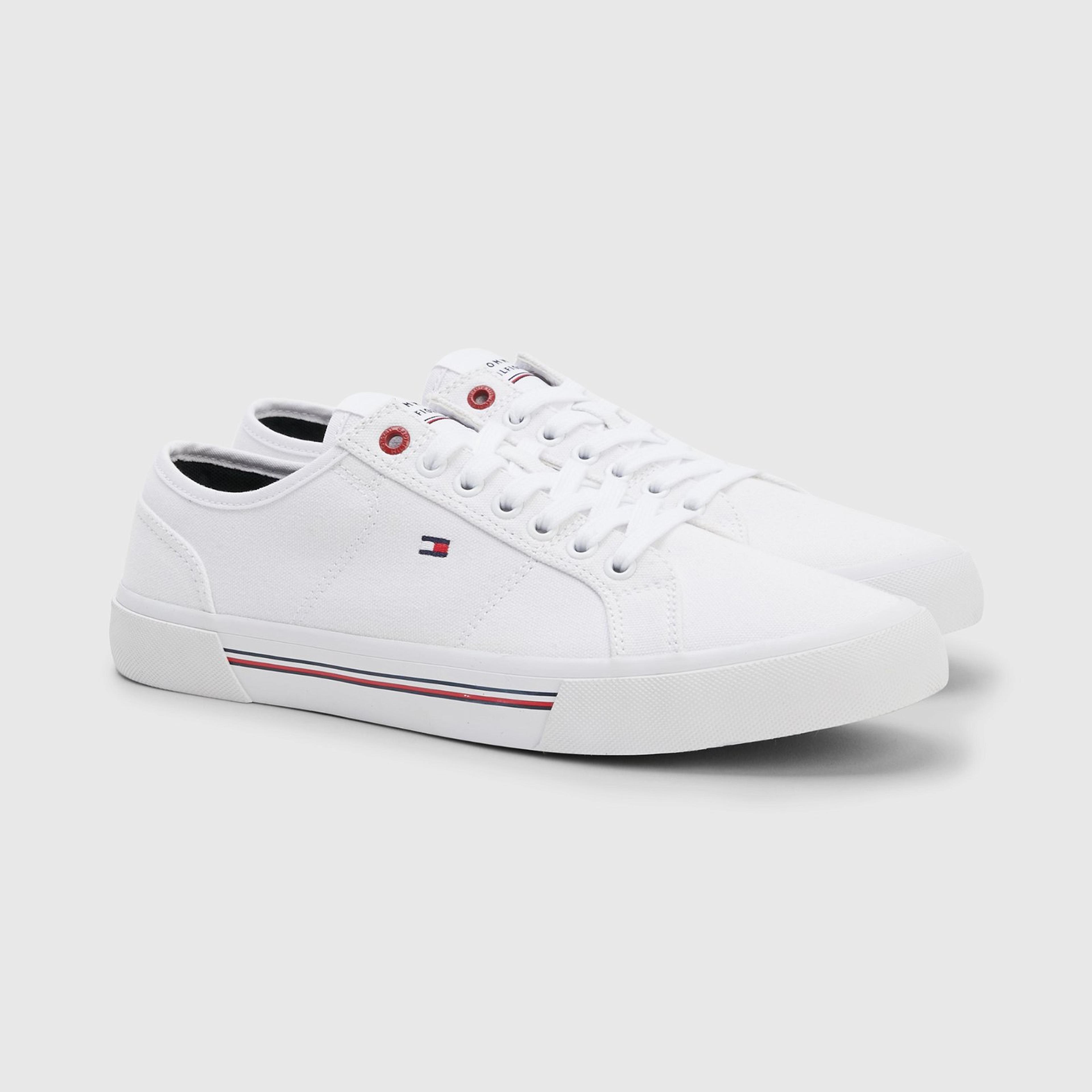 Tommy Hilfiger Core Corporate Vulcanized Canvas Erkek Beyaz Sneaker