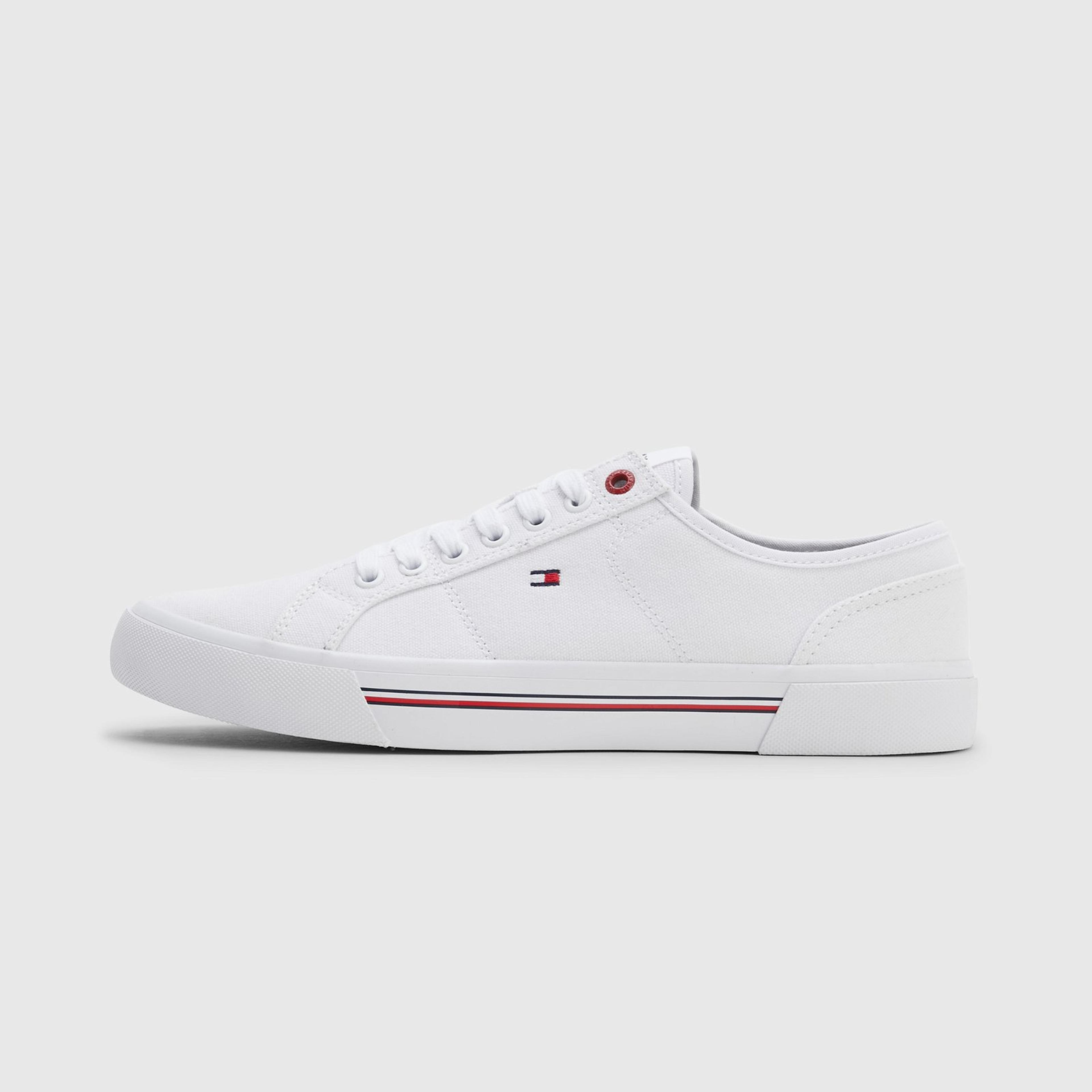 Tommy Hilfiger Core Corporate Vulcanized Canvas Erkek Beyaz Sneaker