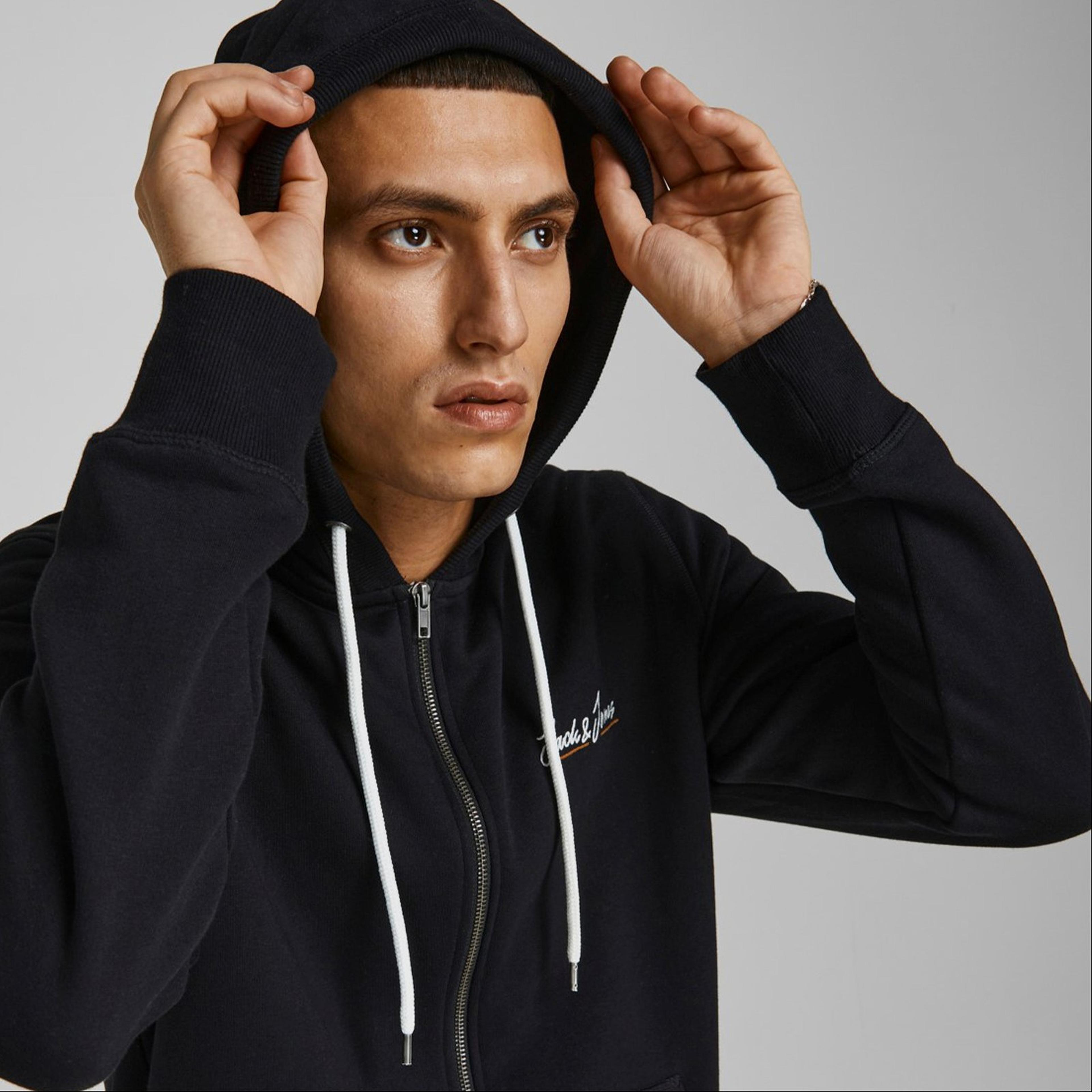 Jack & Jones Jortons Sweat Zip Erkek Siyah Sweatshirt