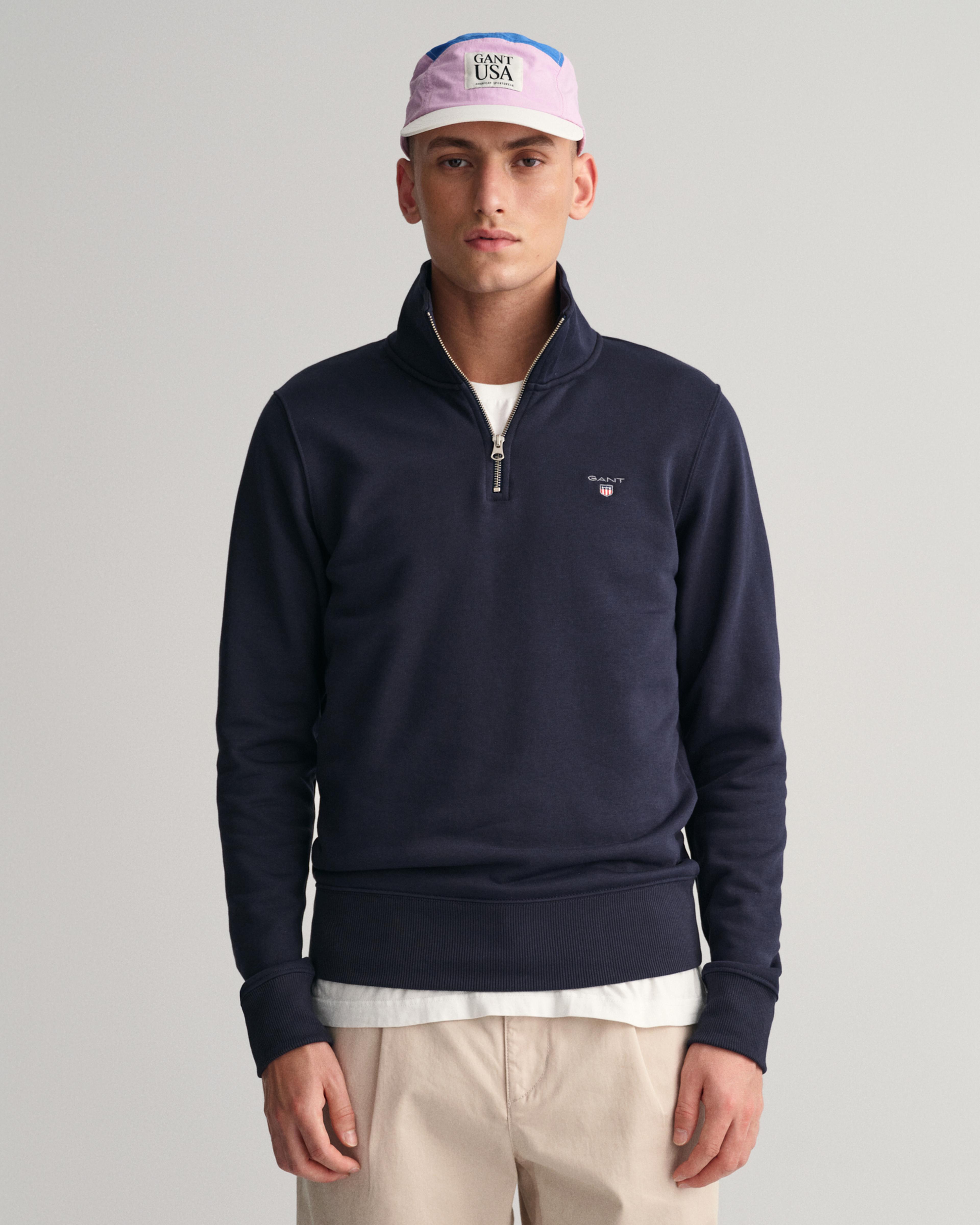 Gant Erkek Lacivert Regular Fit Yarım Fermuarlı Sweatshirt