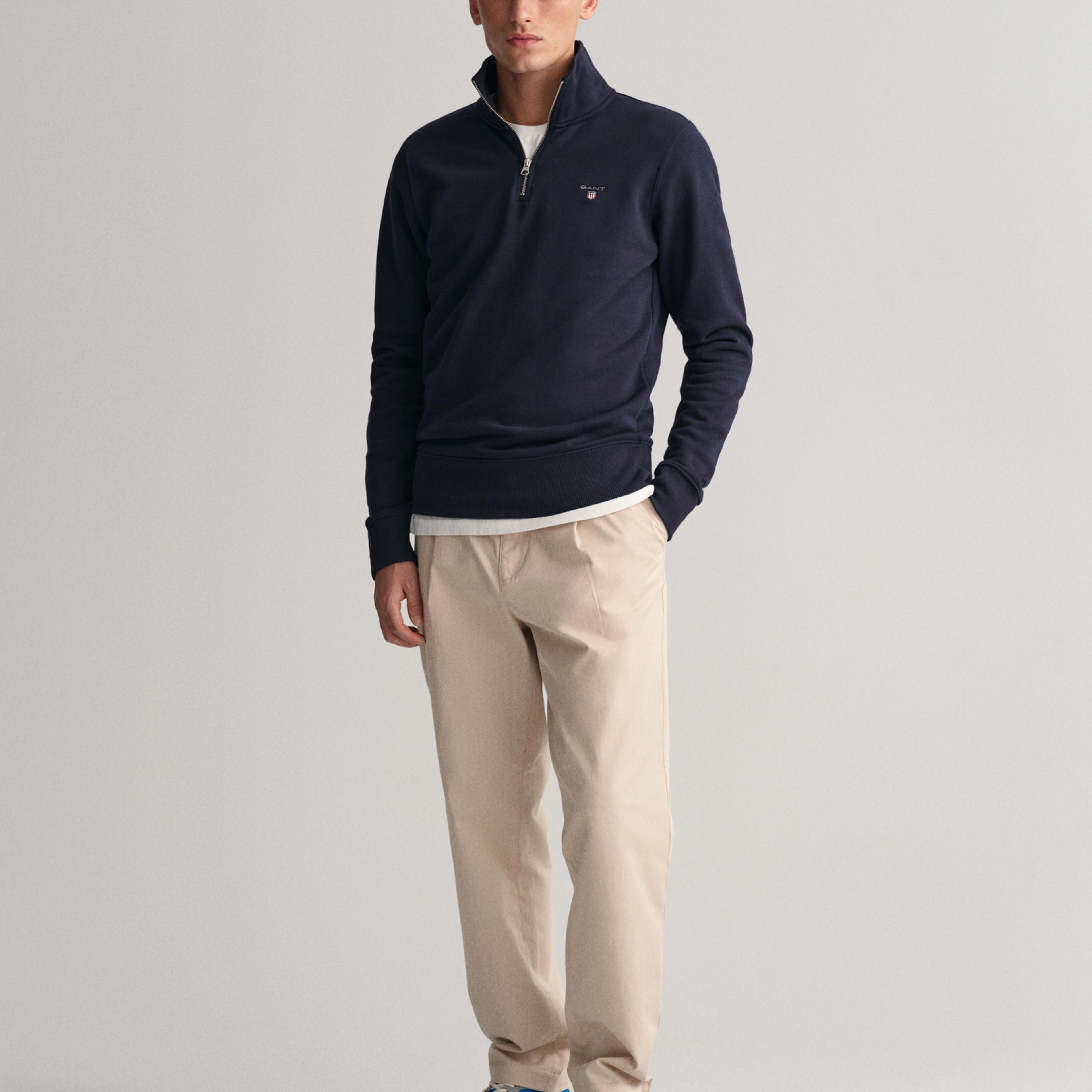 Gant Erkek Lacivert Regular Fit Yarım Fermuarlı Sweatshirt