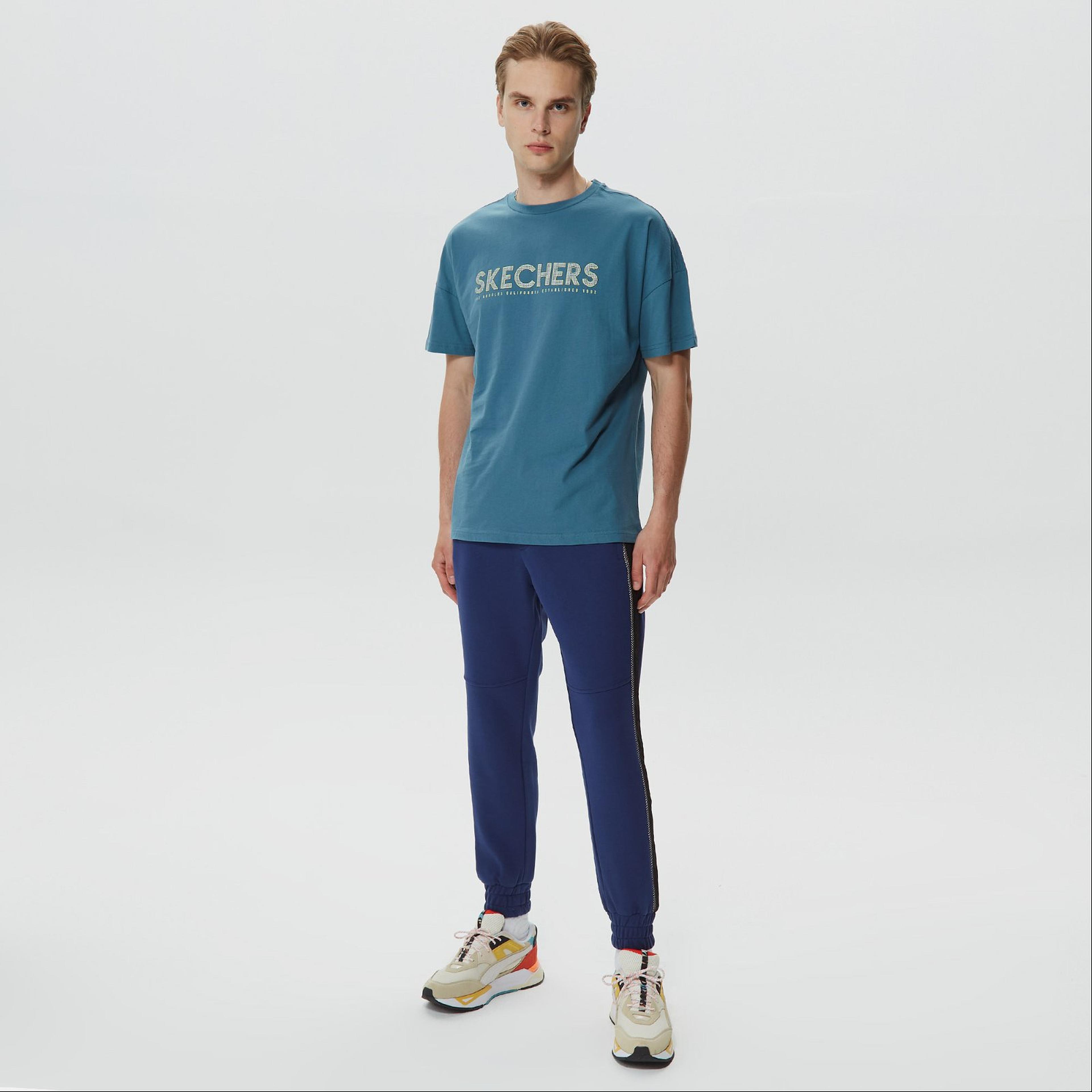 Skechers Graphic Big Logo Erkek Mavi T-Shirt