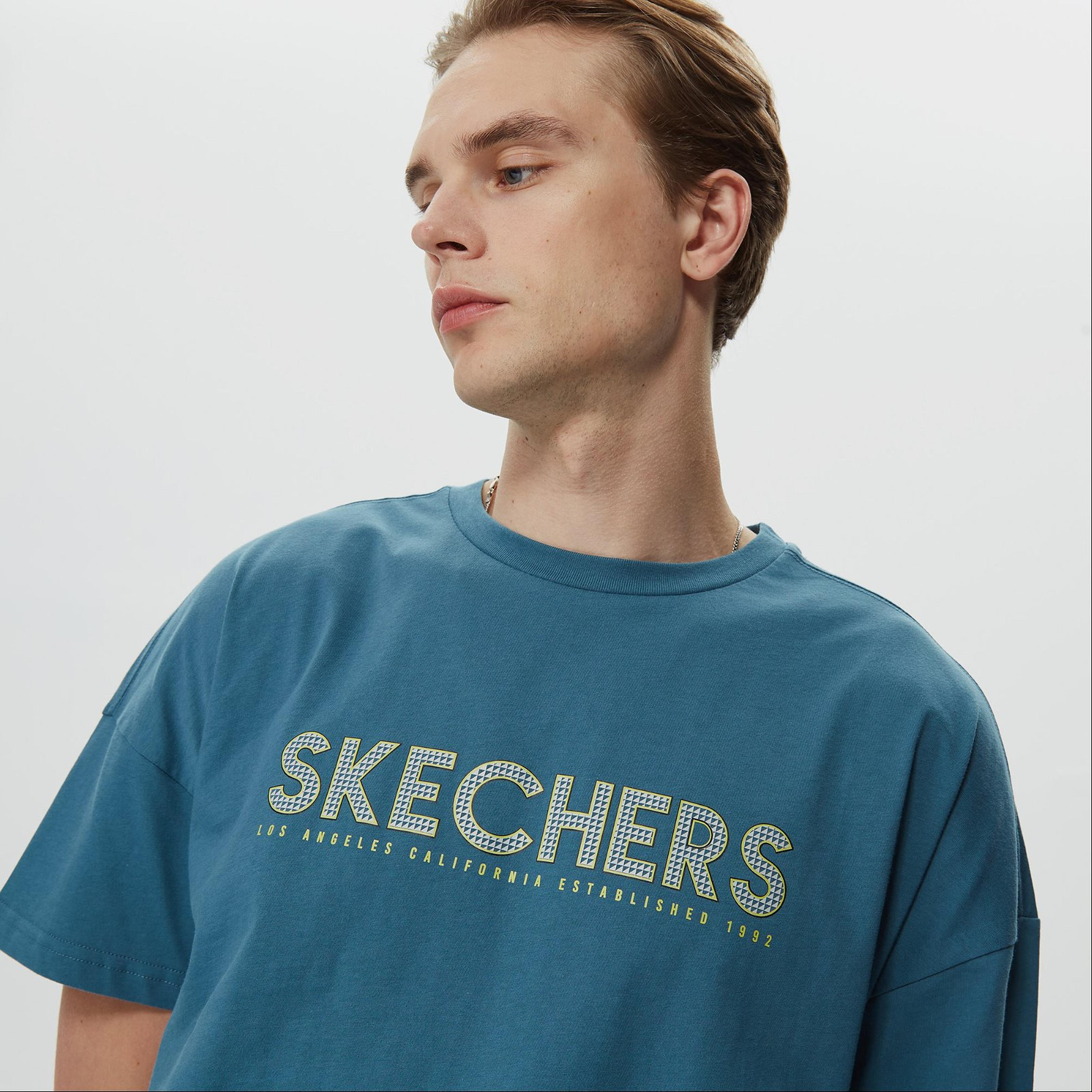 Skechers Graphic Big Logo Erkek Mavi T-Shirt