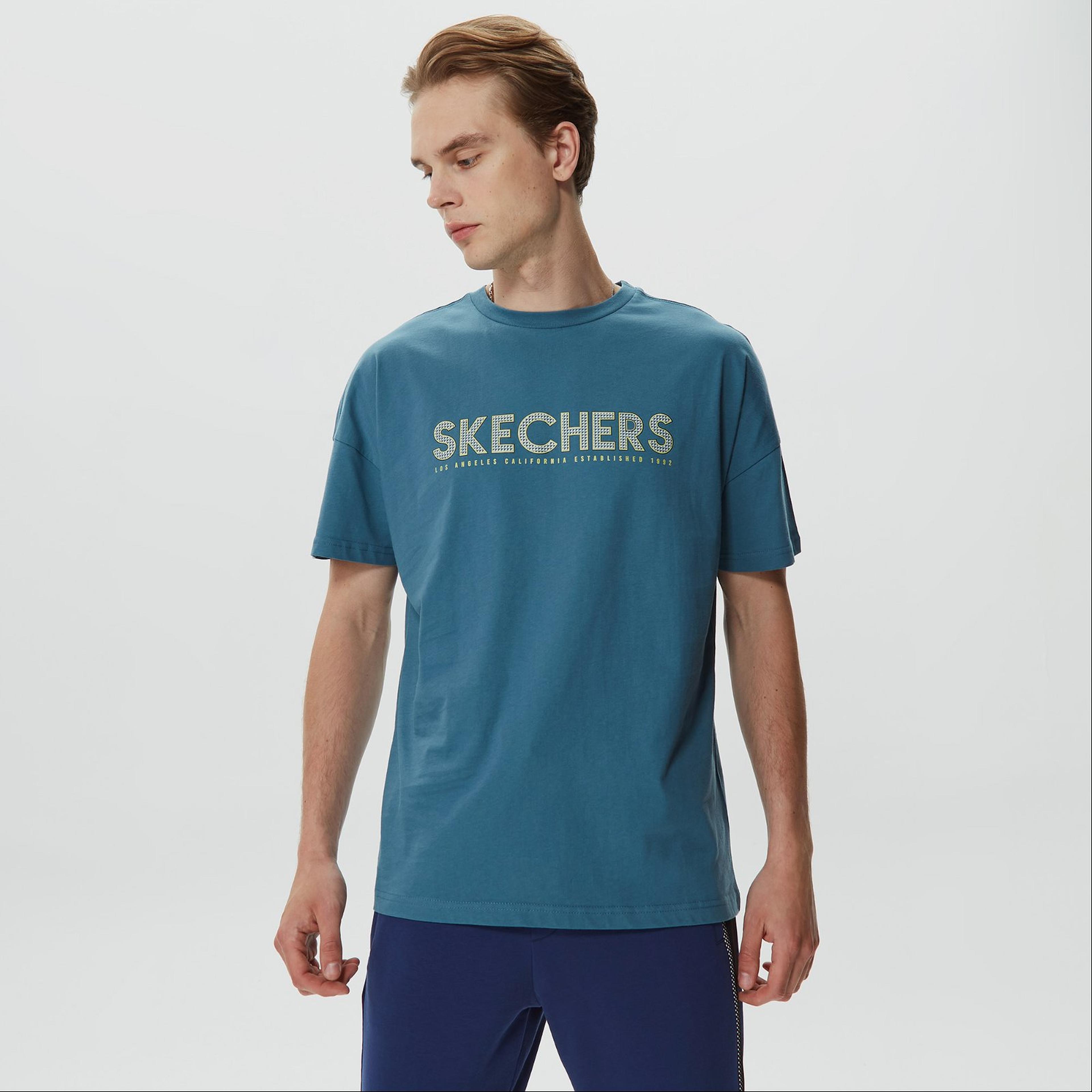 Skechers Graphic Big Logo Erkek Mavi T-Shirt
