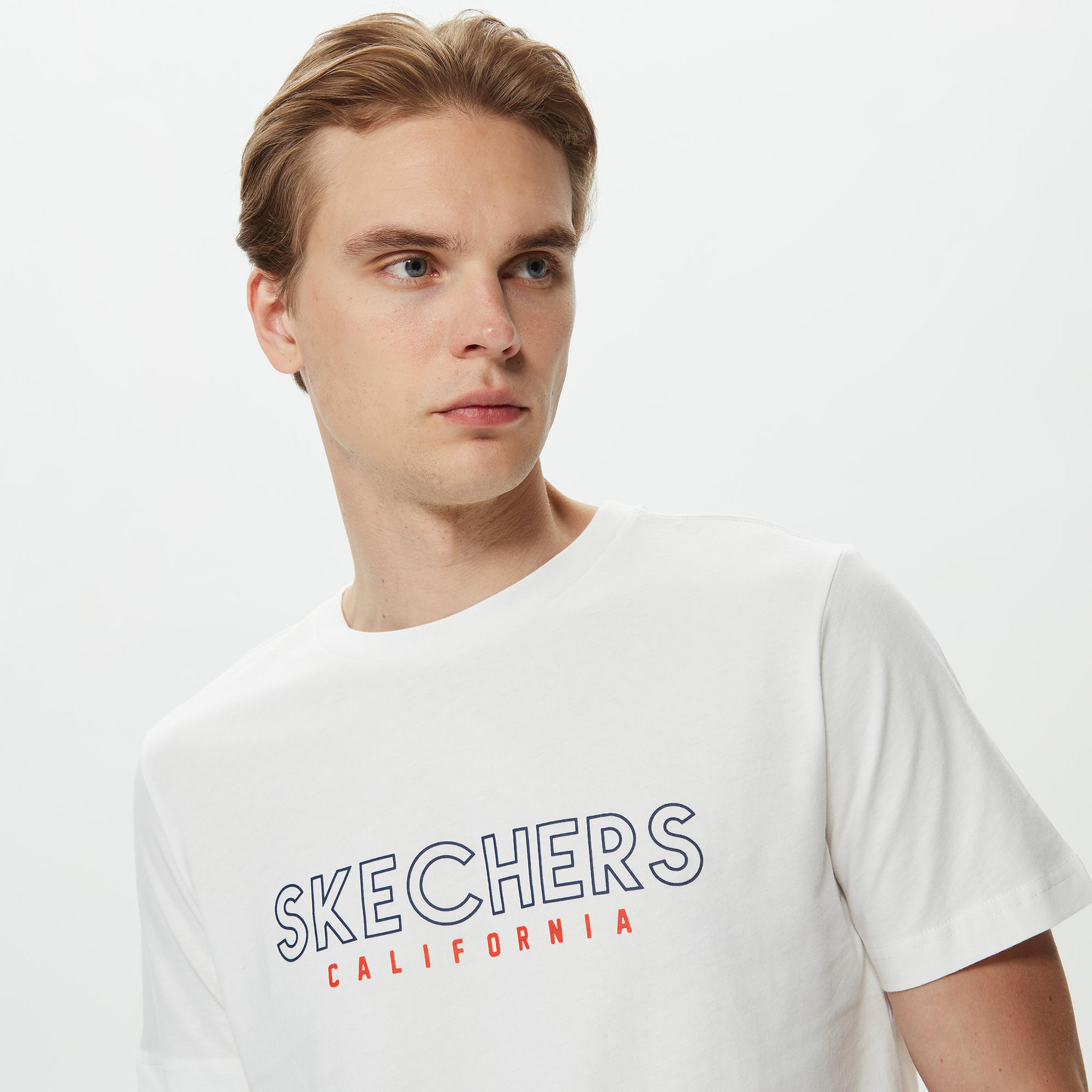Skechers Graphic Crew Neck Erkek Beyaz T-Shirt