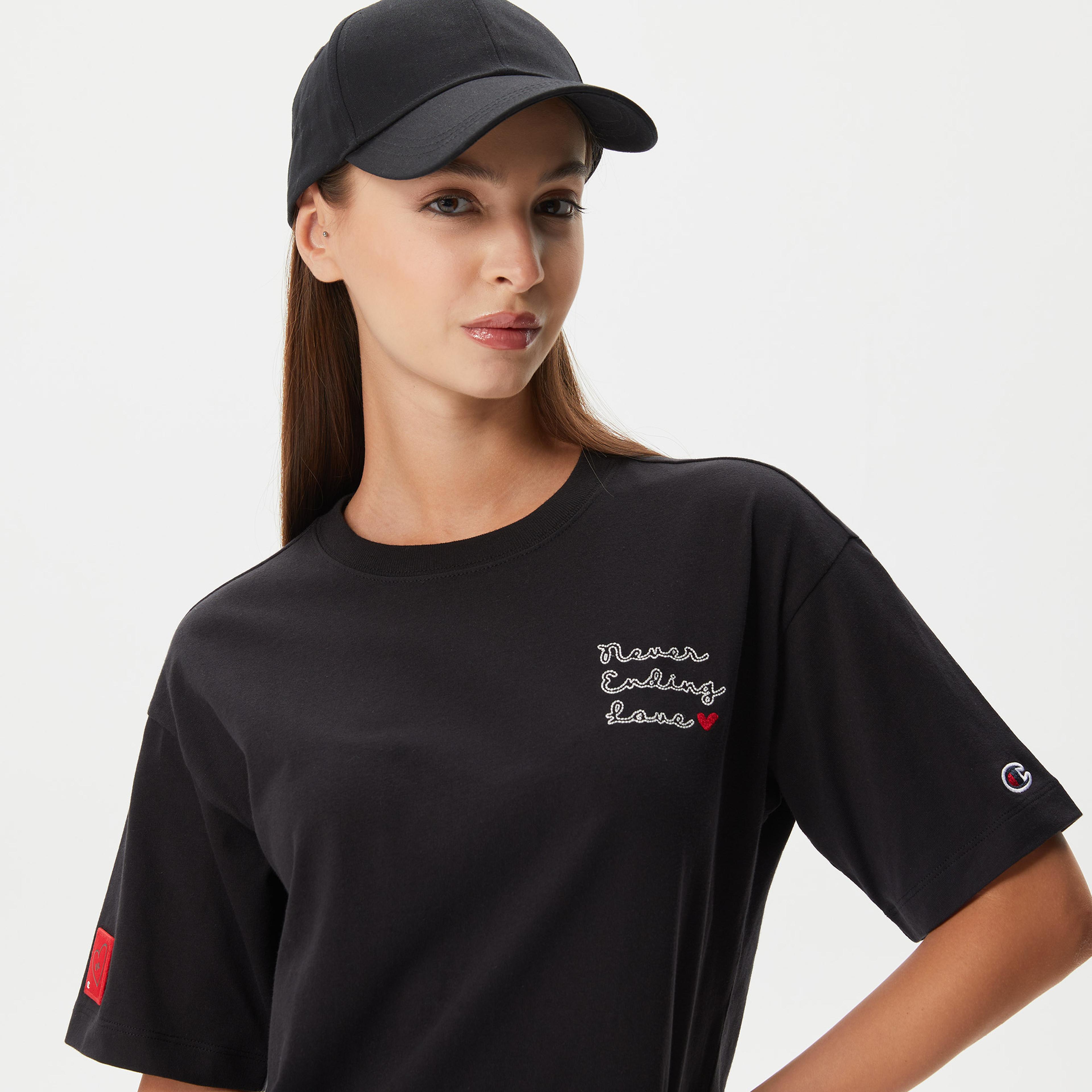 Champion Crewneck Kadın Siyah T-Shirt