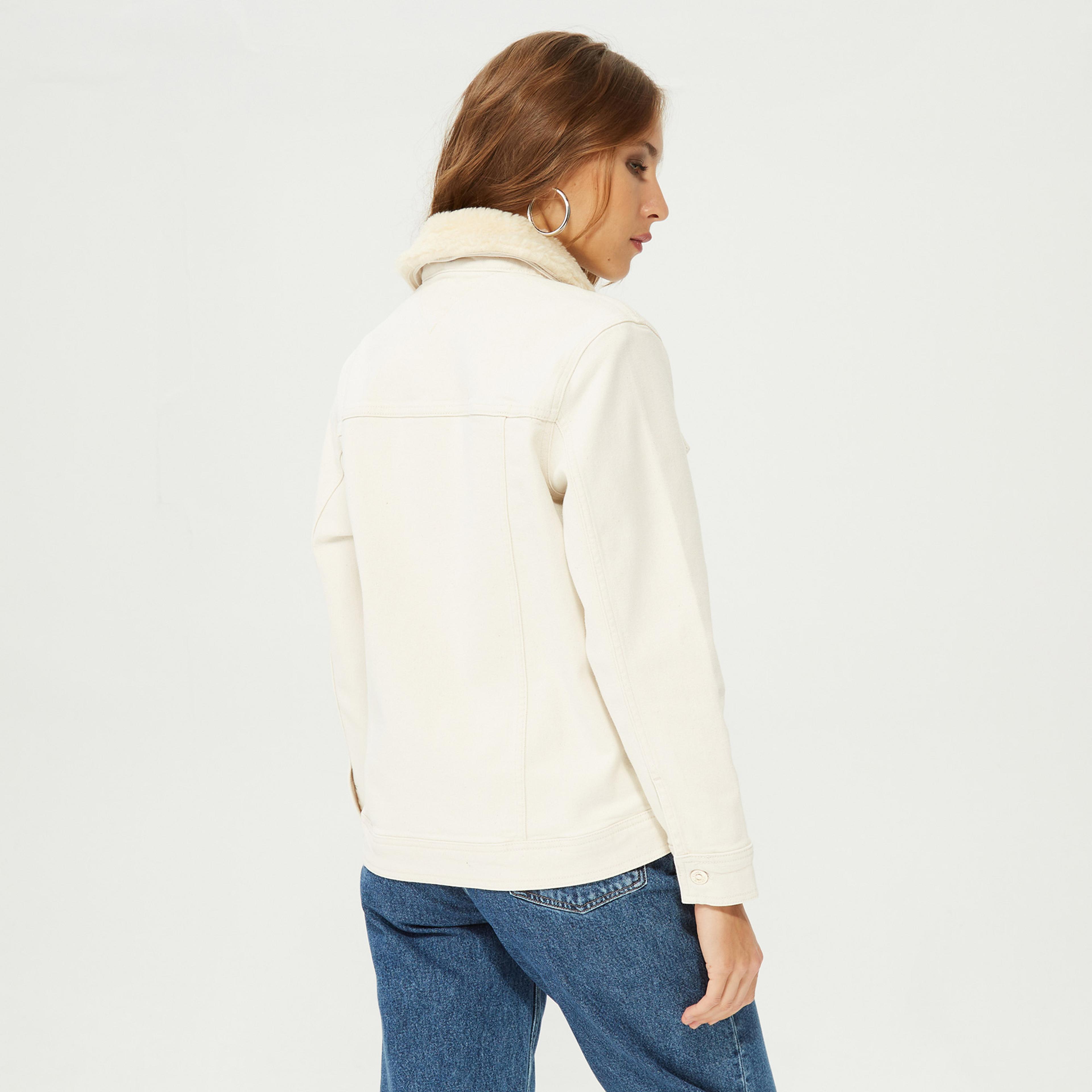 Tommy Hilfiger Denim Straight Teddy Kadın Krem Rengi Ceket