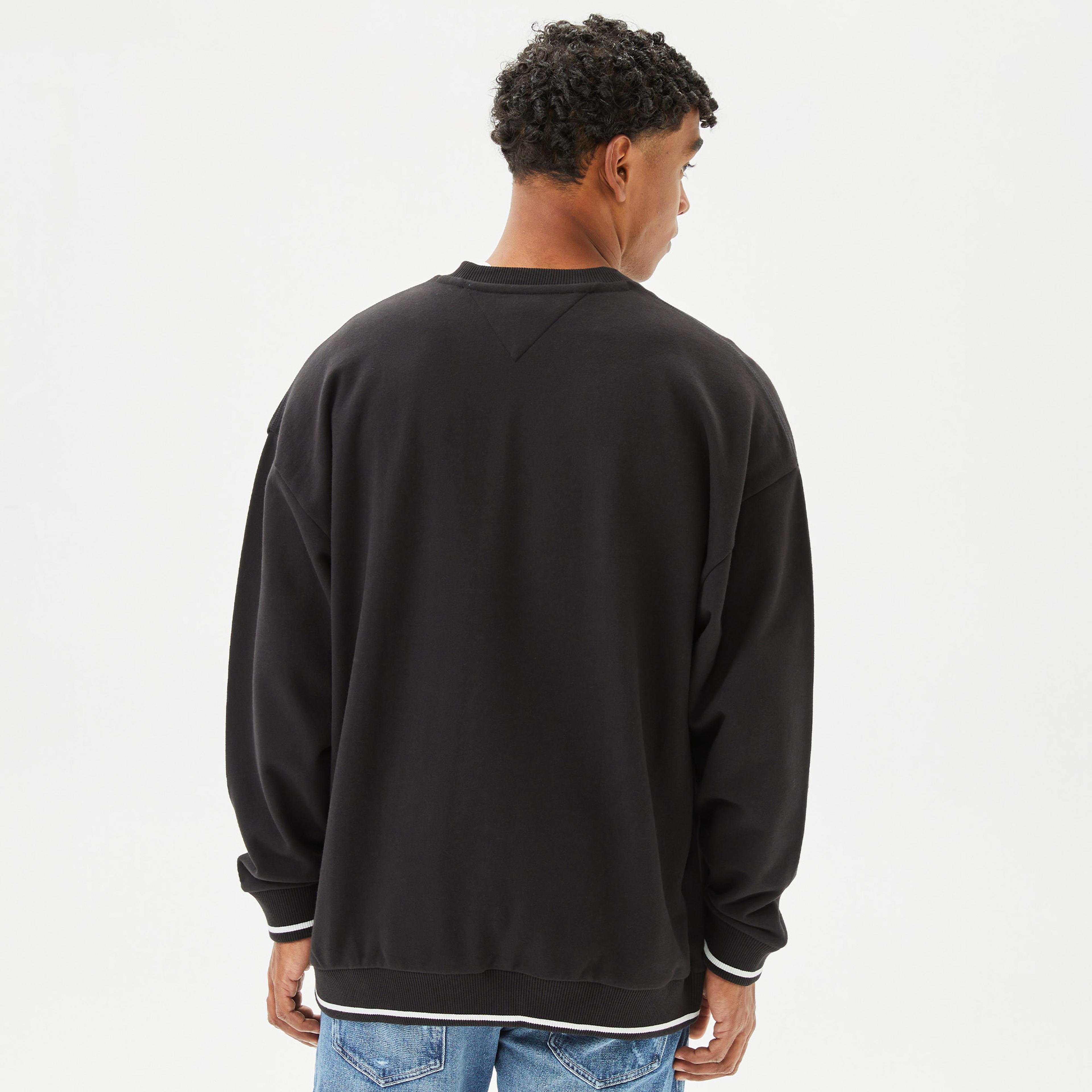 Tommy Jeans Skater Prep Logo Crew Erkek Siyah Sweatshirt