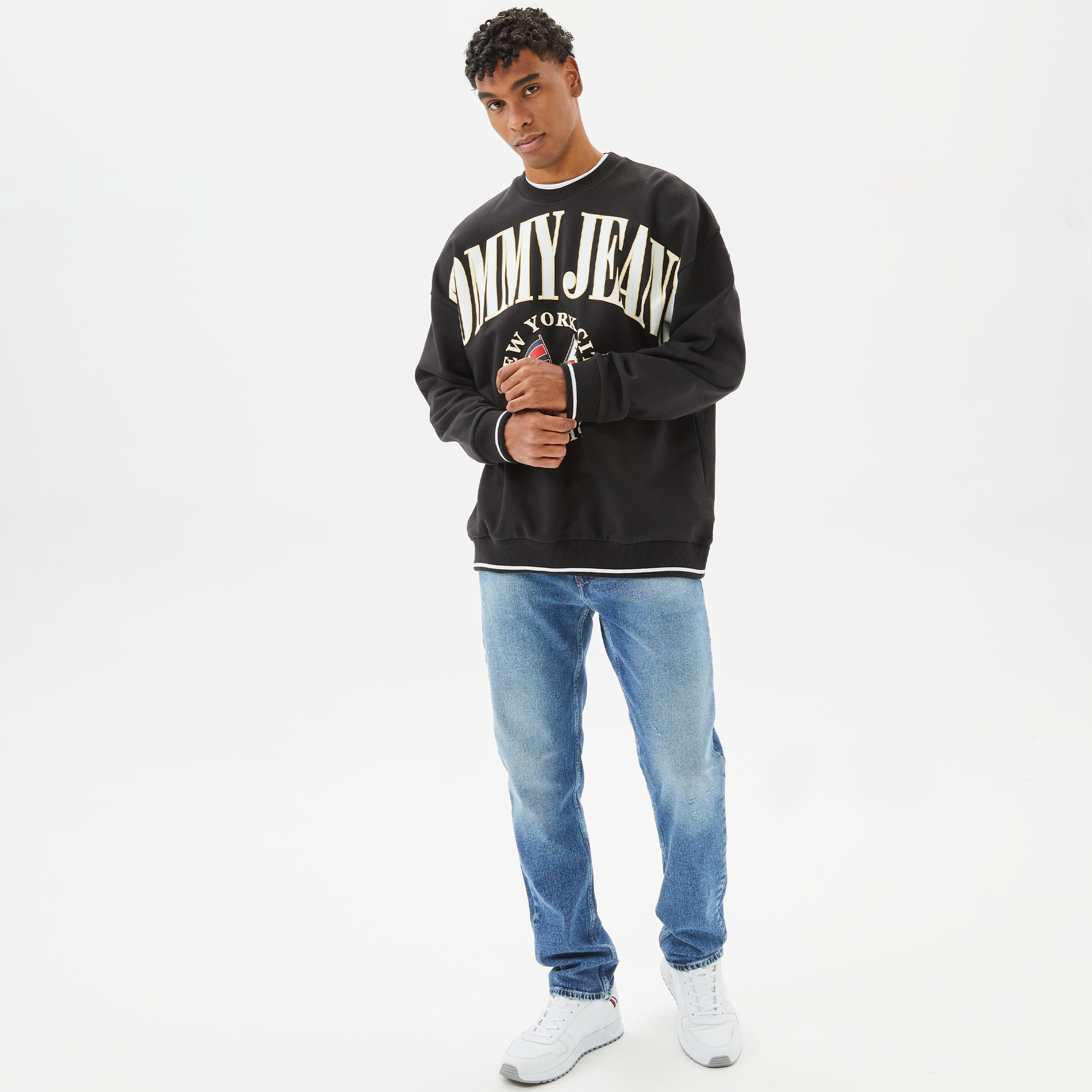 Tommy Jeans Skater Prep Logo Crew Erkek Siyah Sweatshirt