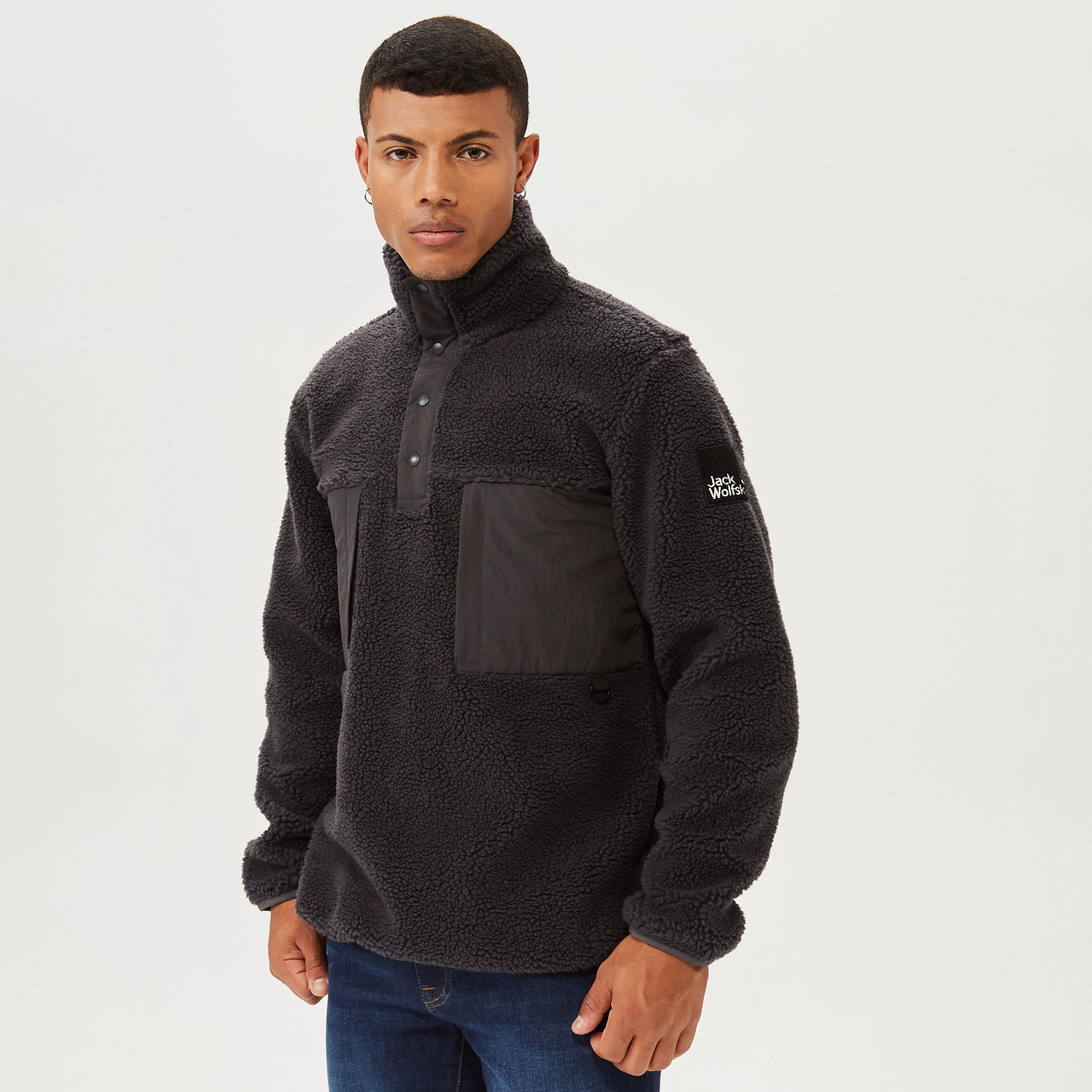 Jack Wolfskin Pank Snap Erkek Siyah Sweatshirt