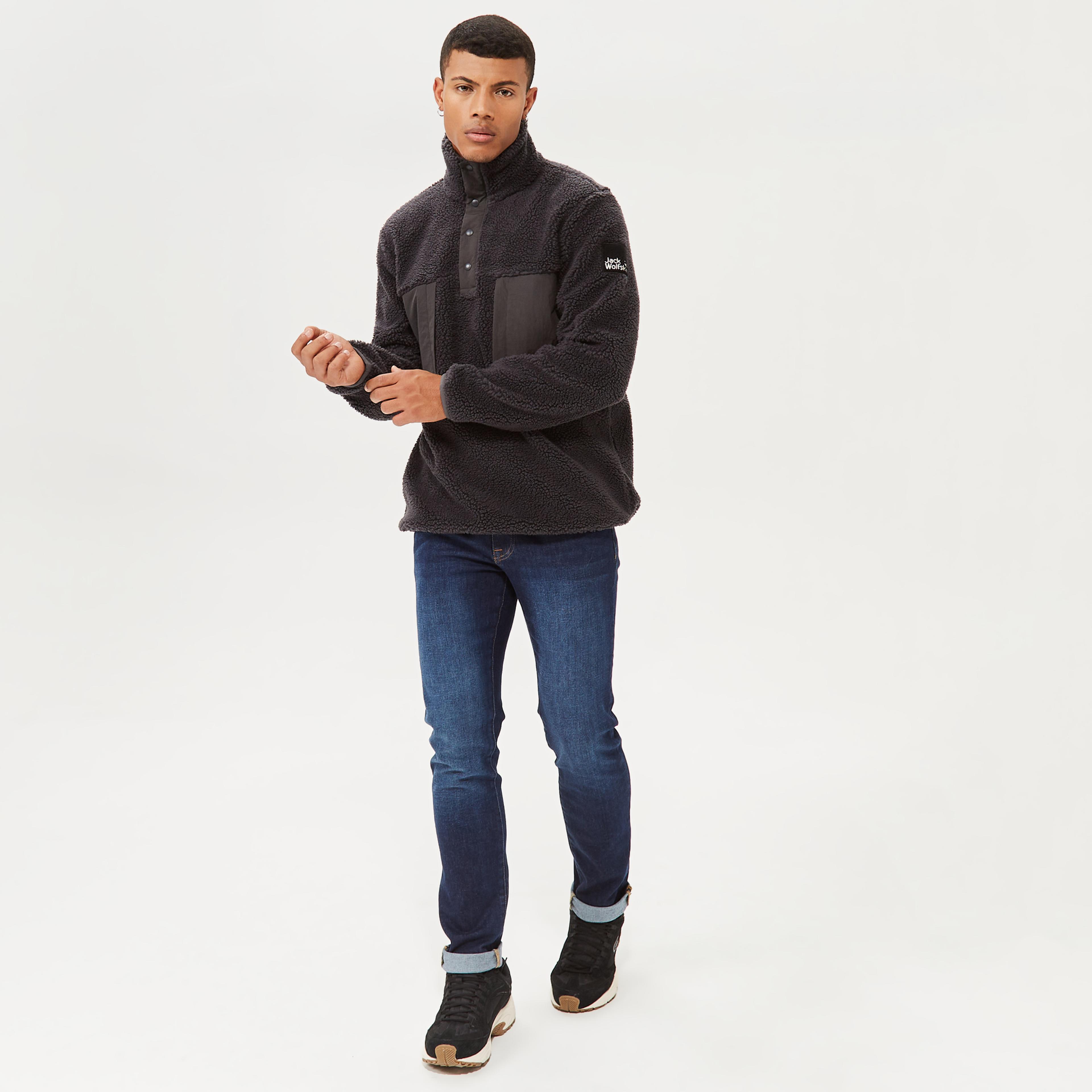 Jack Wolfskin Pank Snap Erkek Siyah Sweatshirt