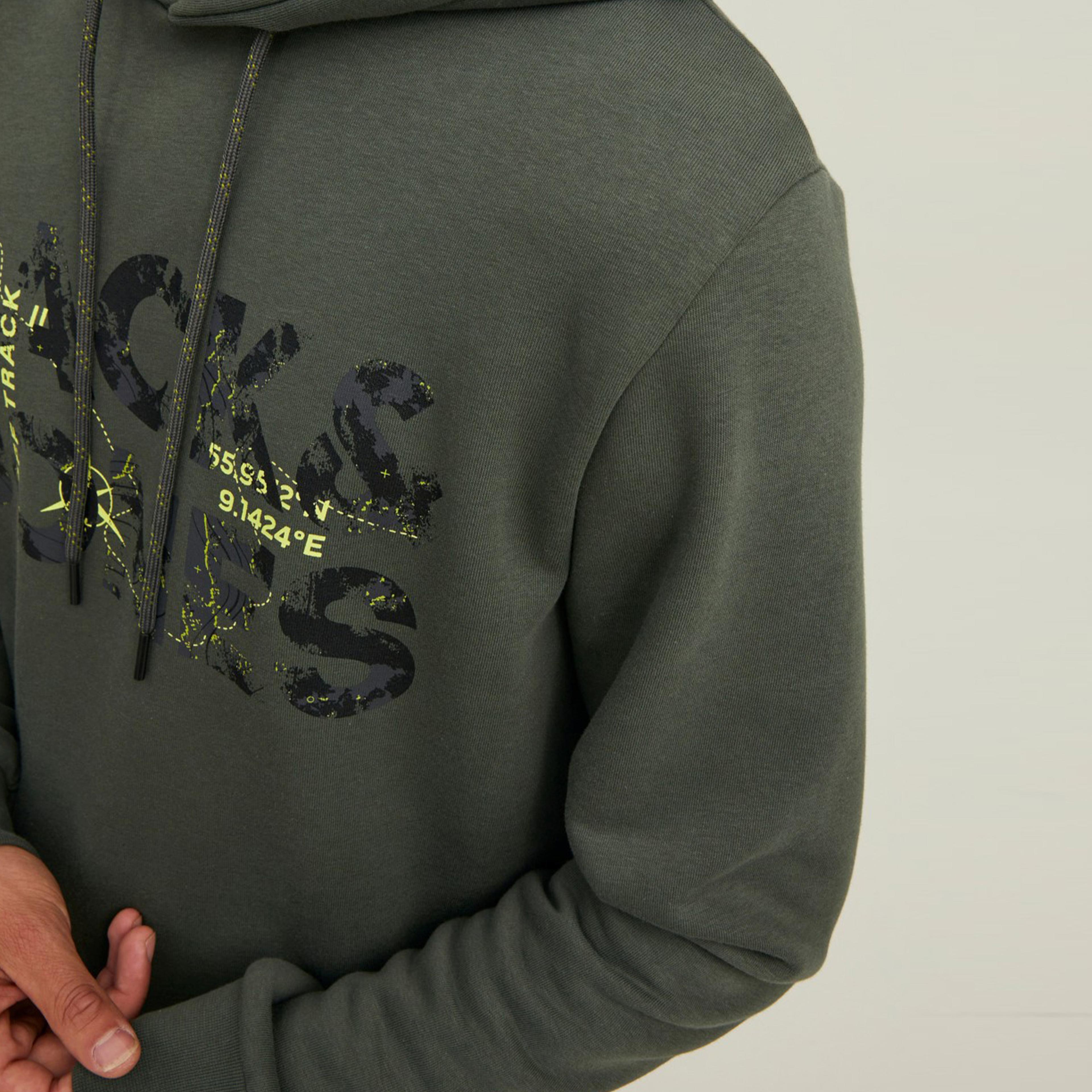 Jack & Jones Jcotech Logo Sweat Hood Erkek Siyah Sweatshirt