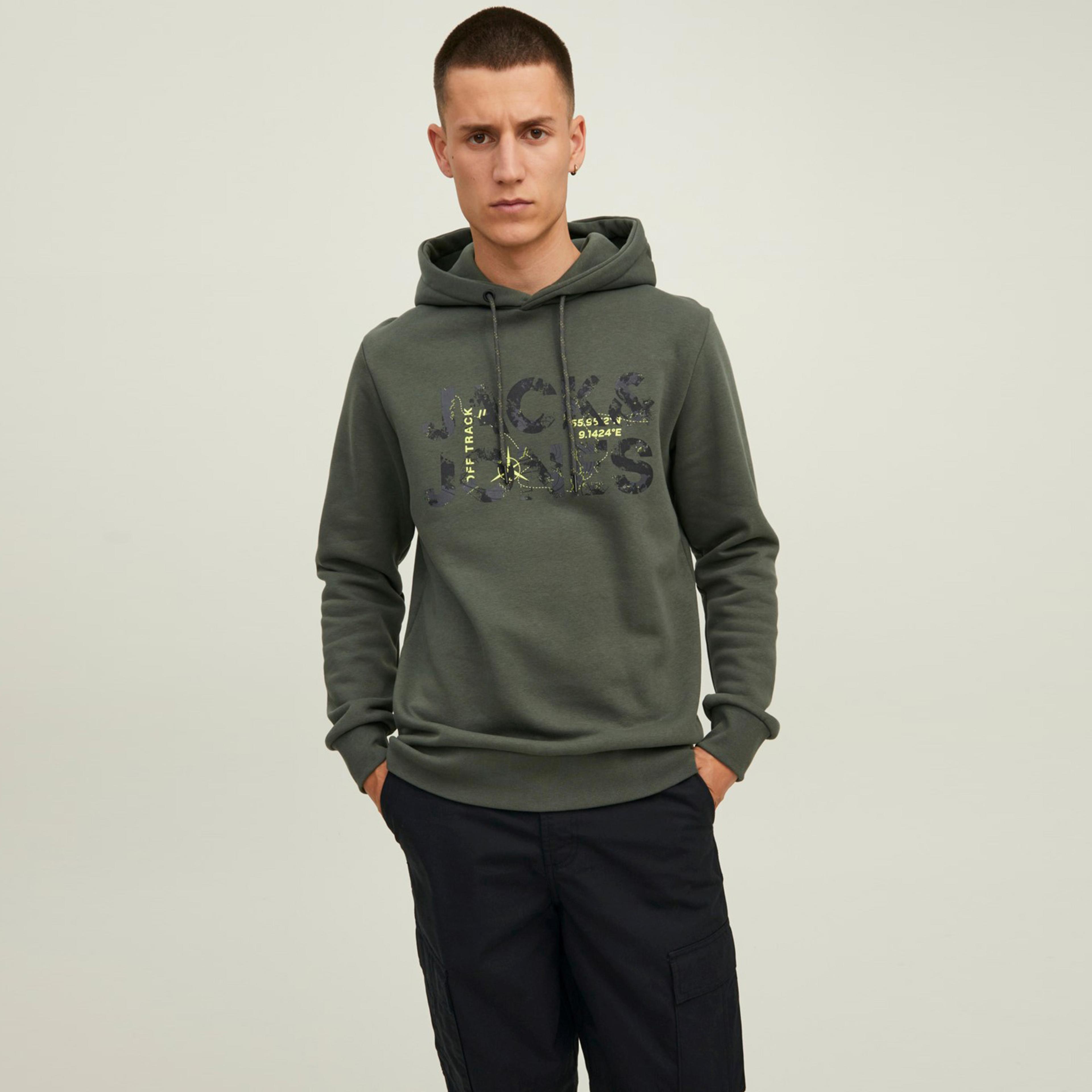 Jack & Jones Jcotech Logo Sweat Hood Erkek Siyah Sweatshirt