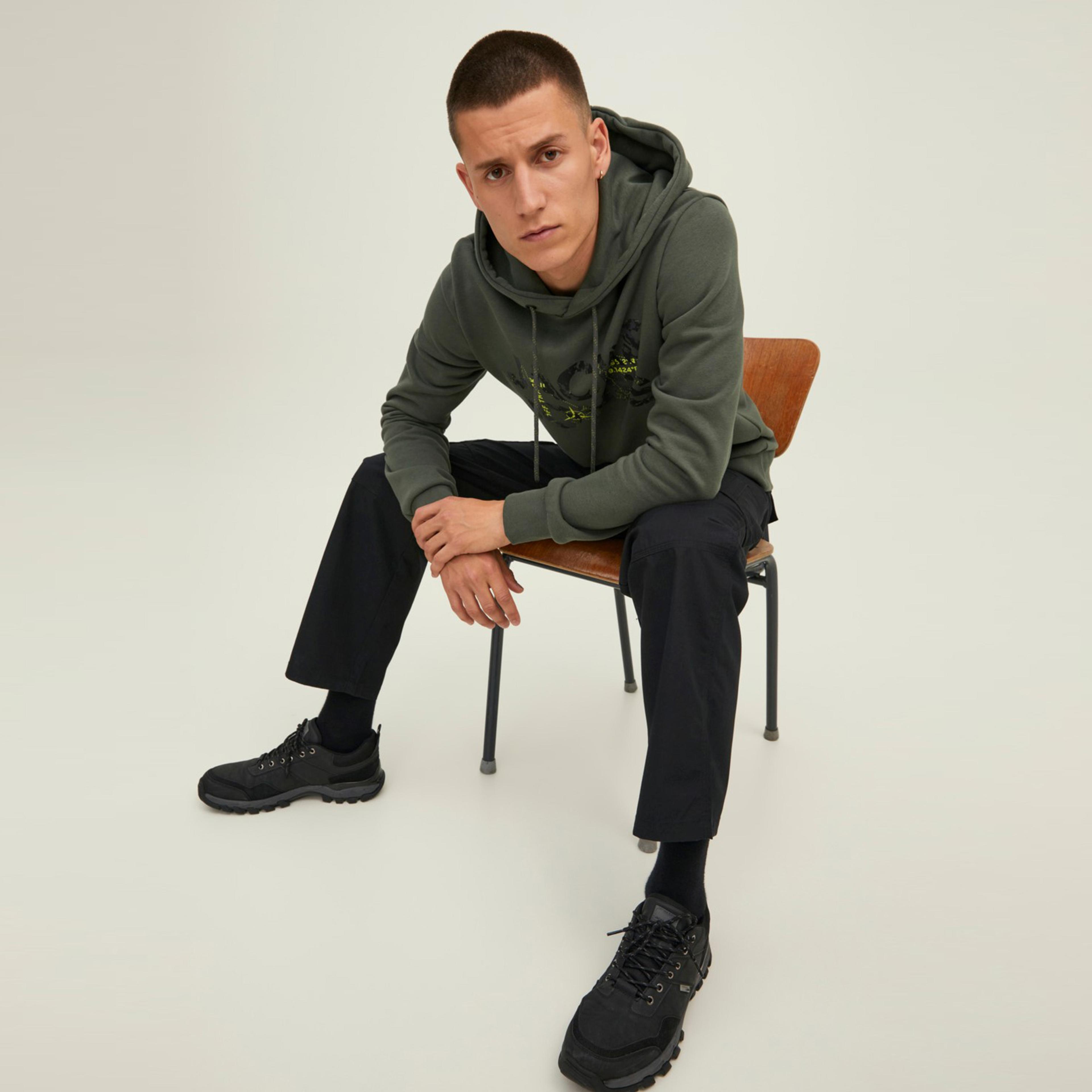 Jack & Jones Jcotech Logo Sweat Hood Erkek Siyah Sweatshirt