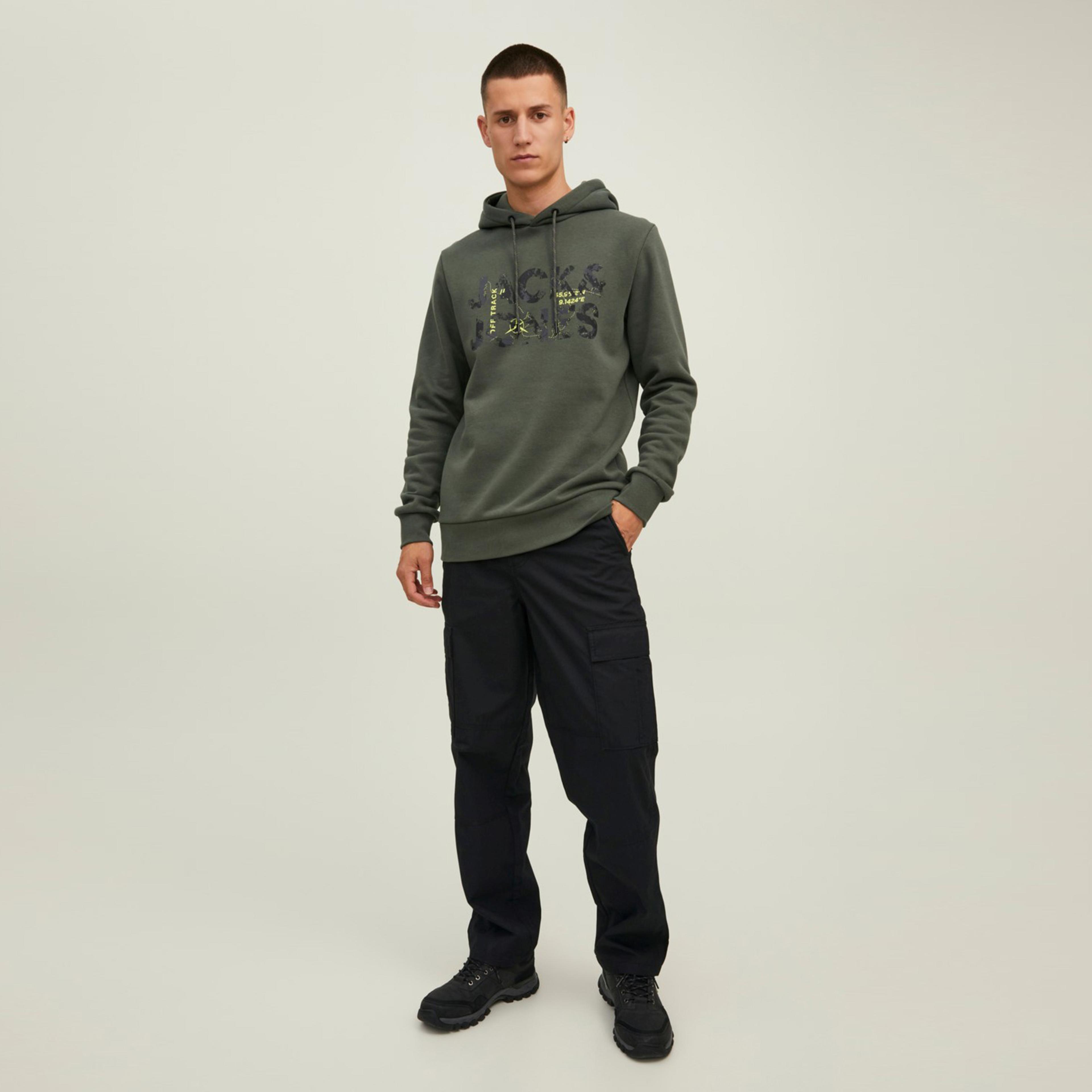 Jack & Jones Jcotech Logo Sweat Hood Erkek Siyah Sweatshirt