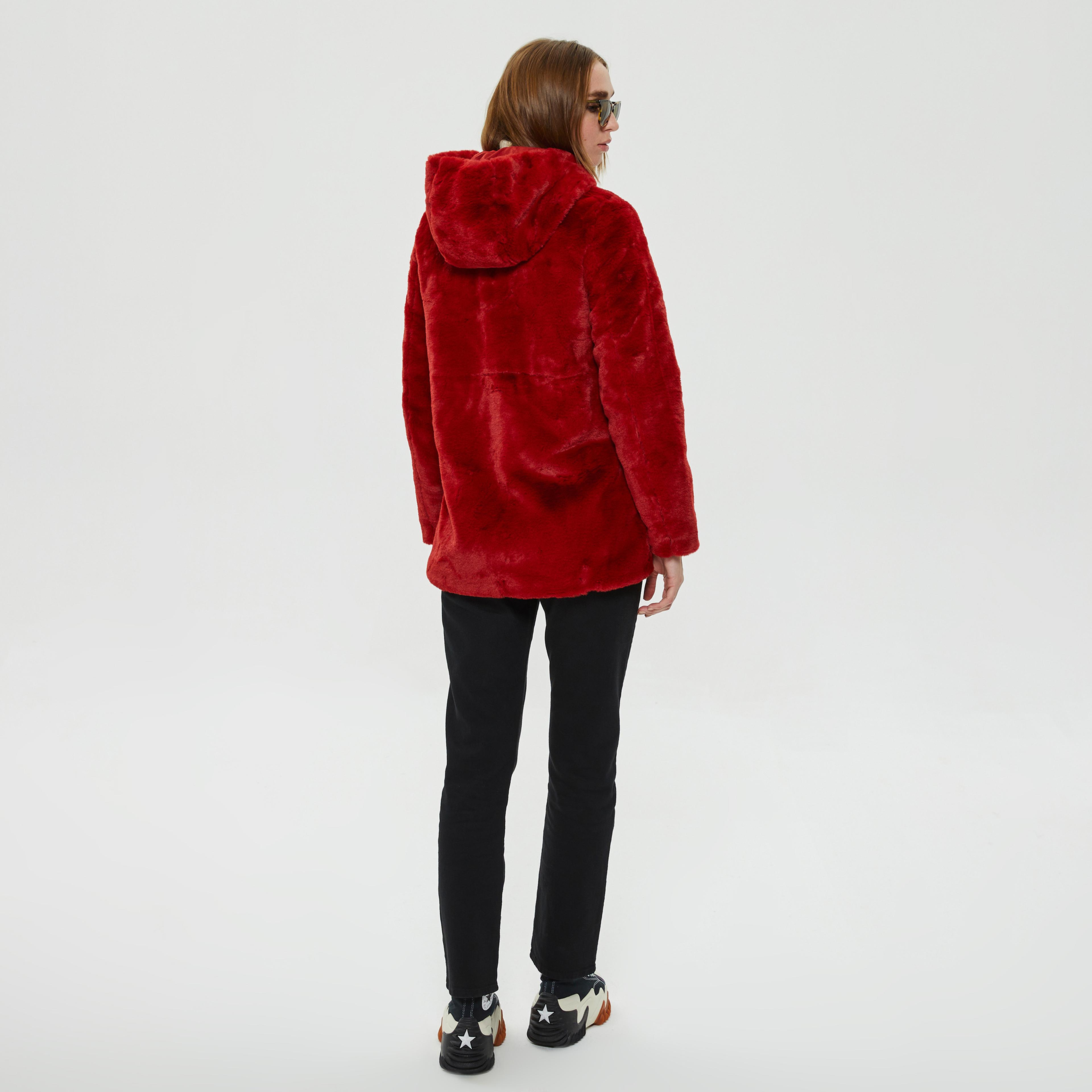 Only Onlmalou Faux Fur Coat Kadın Kırmızı Mont